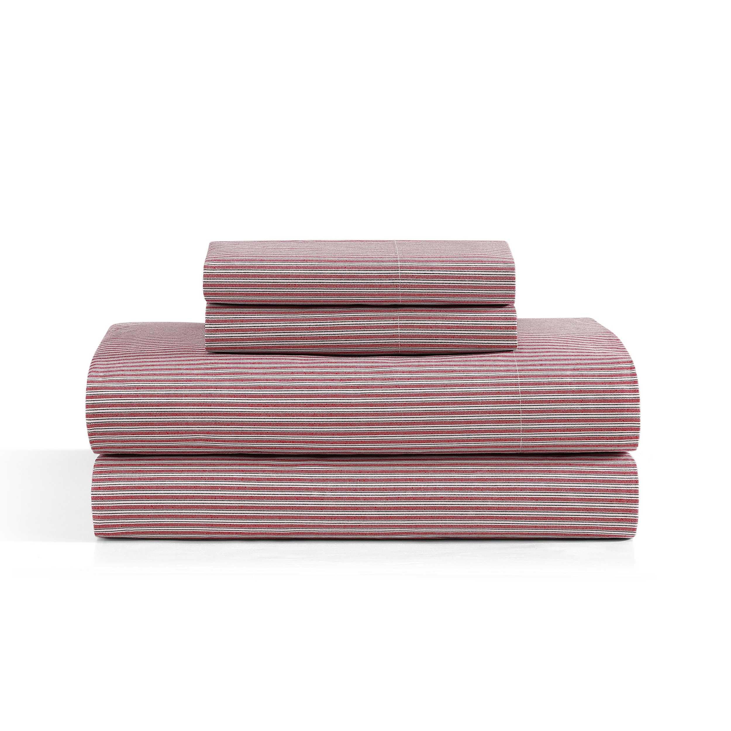 Tommy Hilfiger - Queen Bed Sheets, Crisp & Cool Cotton Percale Bedding with Matching Pillowcases, Lightweight Bed Set, Oeko-Tex Certified (Effortless Stripe Beige)