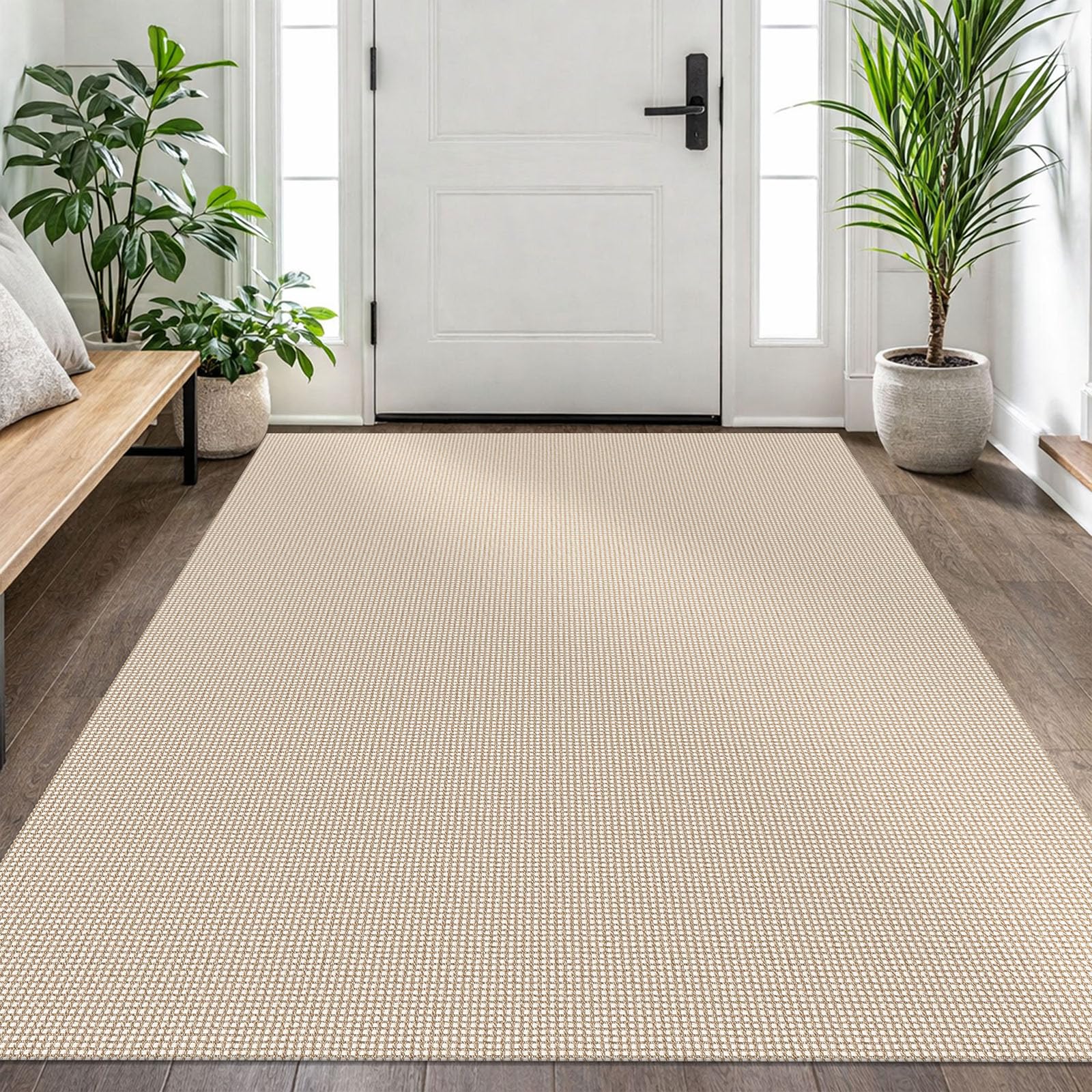 EARTHALL Woven Runner Rug 2x5 Ft Washable Runners for Hallways Cotton Non Slip Rubber Backed Kitchen Runner Braided Indoor Floor Carpet for Entryway, Hallway, Kitchen, Bedroom, Orange/Tan/Brown