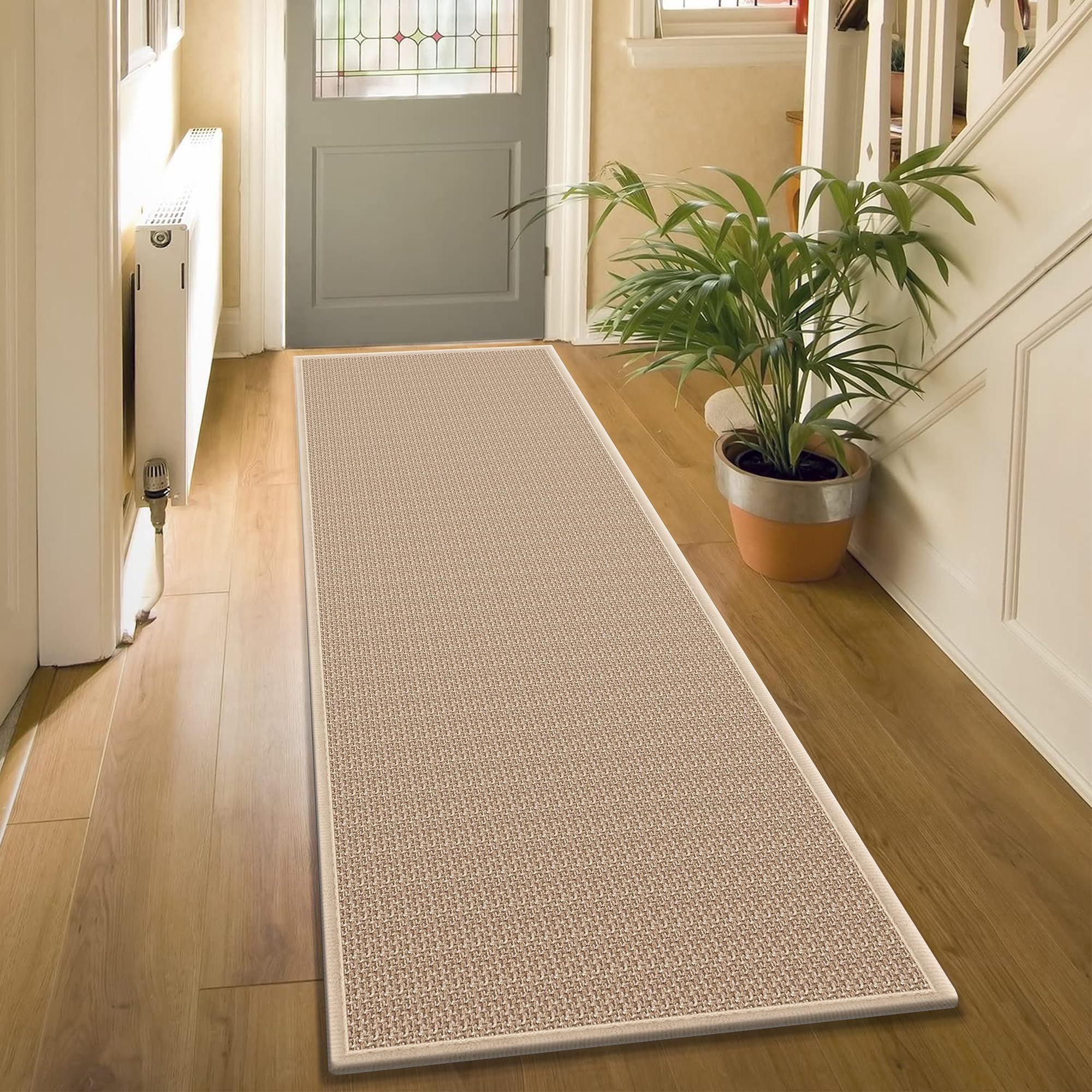 GOYLSER 10 ft Washable Runner Rug Jute Carpet Runner for Hallway, Non Slip Bath Rug Runner Mat, Beige Indoor Runner Rugs for Entryway