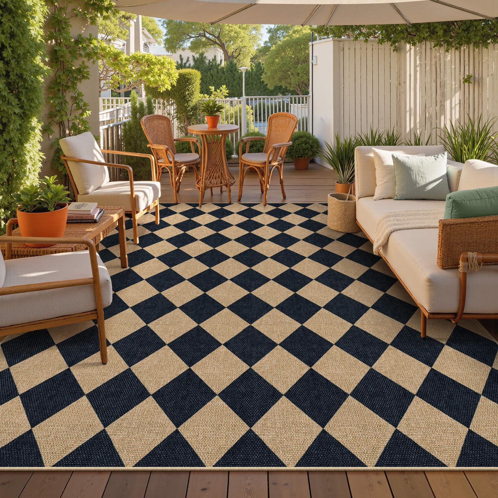 Lahome Colette Checkered Easy Jute Runner Rug, 2x8 Hallway Kitchen Runner Rug Non Slip Washable Outdoor Carpet for Entryway Indoor, Checkerboard Black Indoor Outdoor Carpet for Hallway 8ft Entry