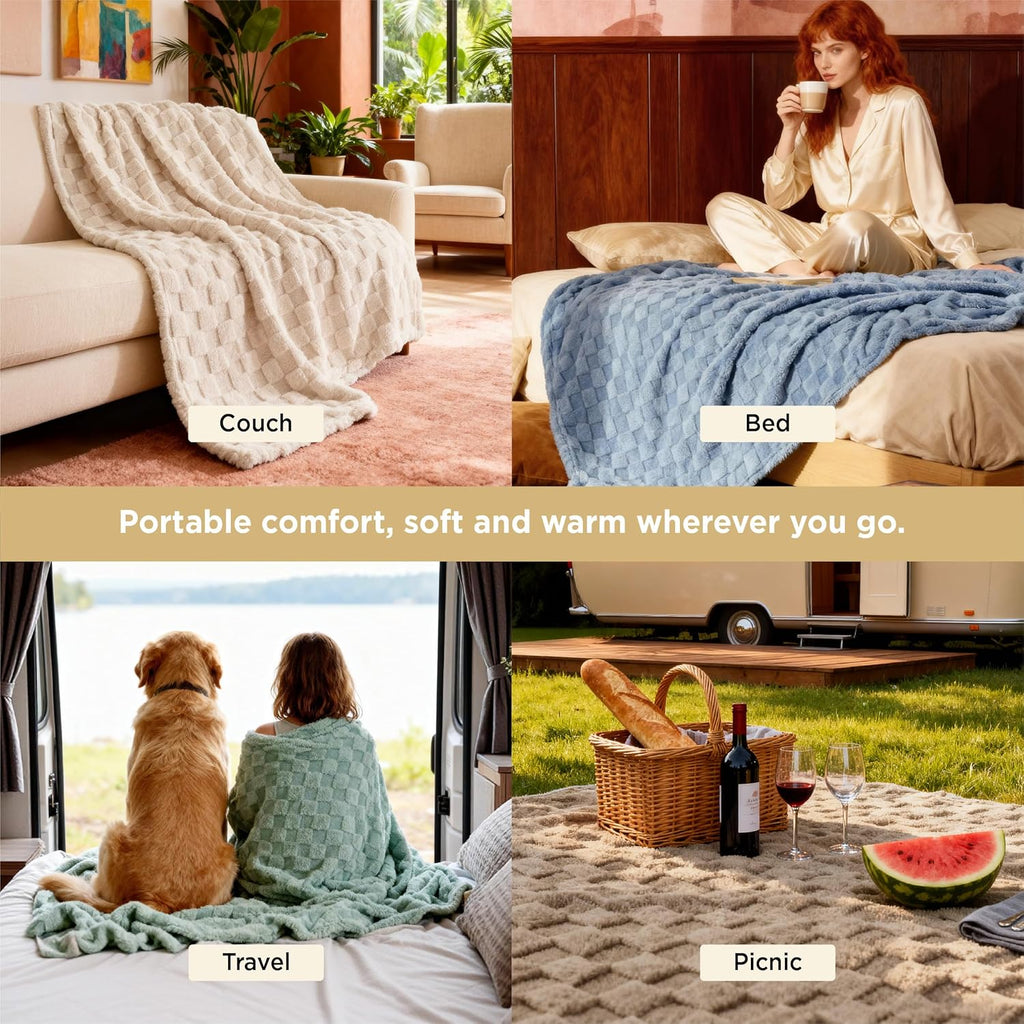 Bedsure GentleSoft Sage Green Throw Blanket for Couch - Checkered Fleece Mothers Gifts Day Blankets, Cute Soft Cozy Spring Summer Throw for Bedroom Home Decor Gifts for Girls, 50x60 Inches