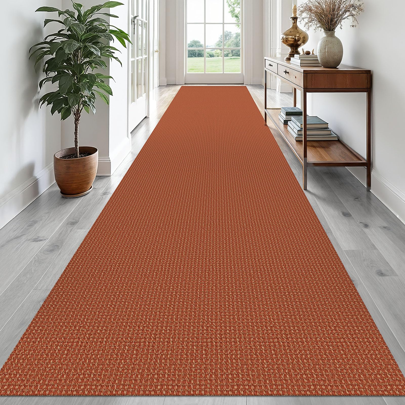 EARTHALL Woven Runner Rug 2x5 Ft Washable Runners for Hallways Cotton Non Slip Rubber Backed Kitchen Runner Braided Indoor Floor Carpet for Entryway, Hallway, Kitchen, Bedroom, Orange/Tan/Brown