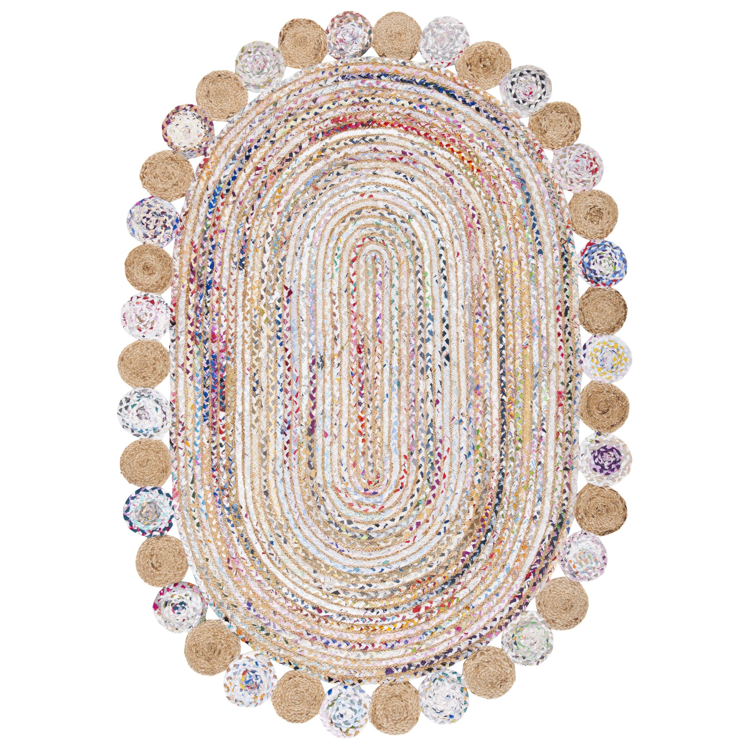 SAFAVIEH Cape Cod Collection Runner Rug - 2'3" x 6', Beige & Multi, Handmade Boho Braided Jute & Cotton, Ideal for High Traffic Areas in Living Room, Bedroom (CAP201B)