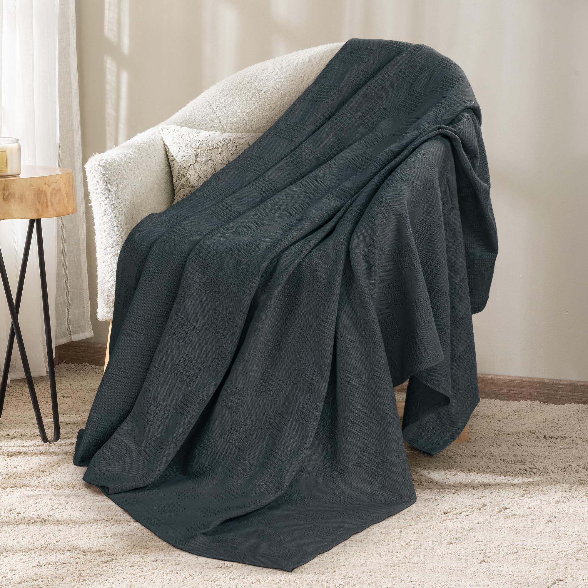 Utopia Bedding 100% Cotton Thermal Blanket Smoke Gray Queen Size Soft, Lightweight, Breathable, Cozy Spring and Summer Blankets for Bed, Home Room Decor Gifts for Women and Men (90x90 Inches)