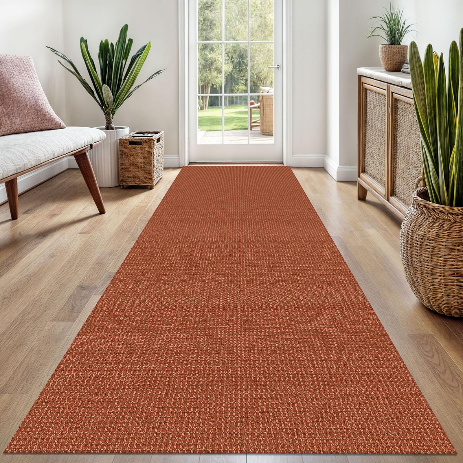 EARTHALL Woven Runner Rug 2x5 Ft Washable Runners for Hallways Cotton Non Slip Rubber Backed Kitchen Runner Braided Indoor Floor Carpet for Entryway, Hallway, Kitchen, Bedroom, Orange/Tan/Brown