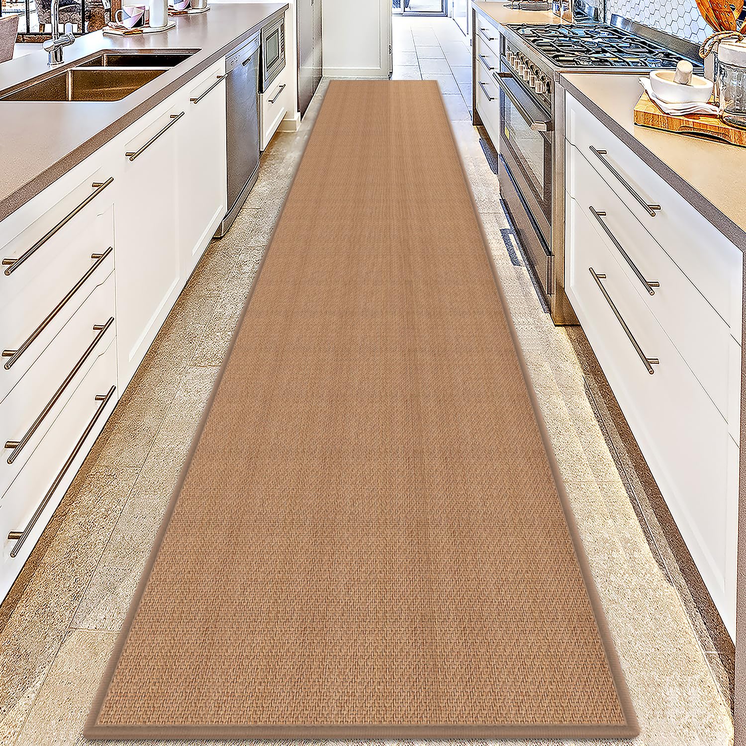 GOYLSER 10 ft Washable Runner Rug Jute Carpet Runner for Hallway, Non Slip Bath Rug Runner Mat, Beige Indoor Runner Rugs for Entryway