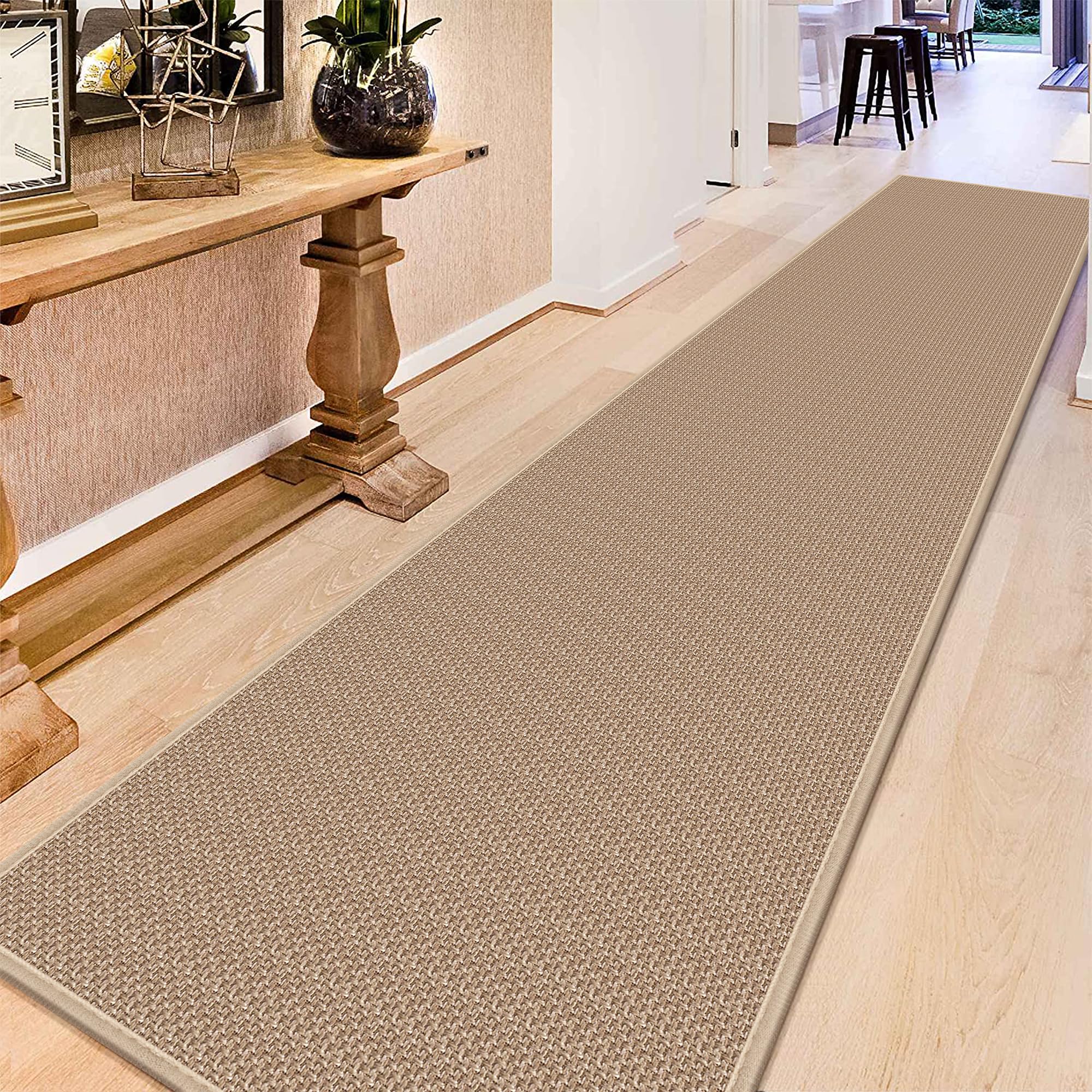 GOYLSER 10 ft Washable Runner Rug Jute Carpet Runner for Hallway, Non Slip Bath Rug Runner Mat, Beige Indoor Runner Rugs for Entryway