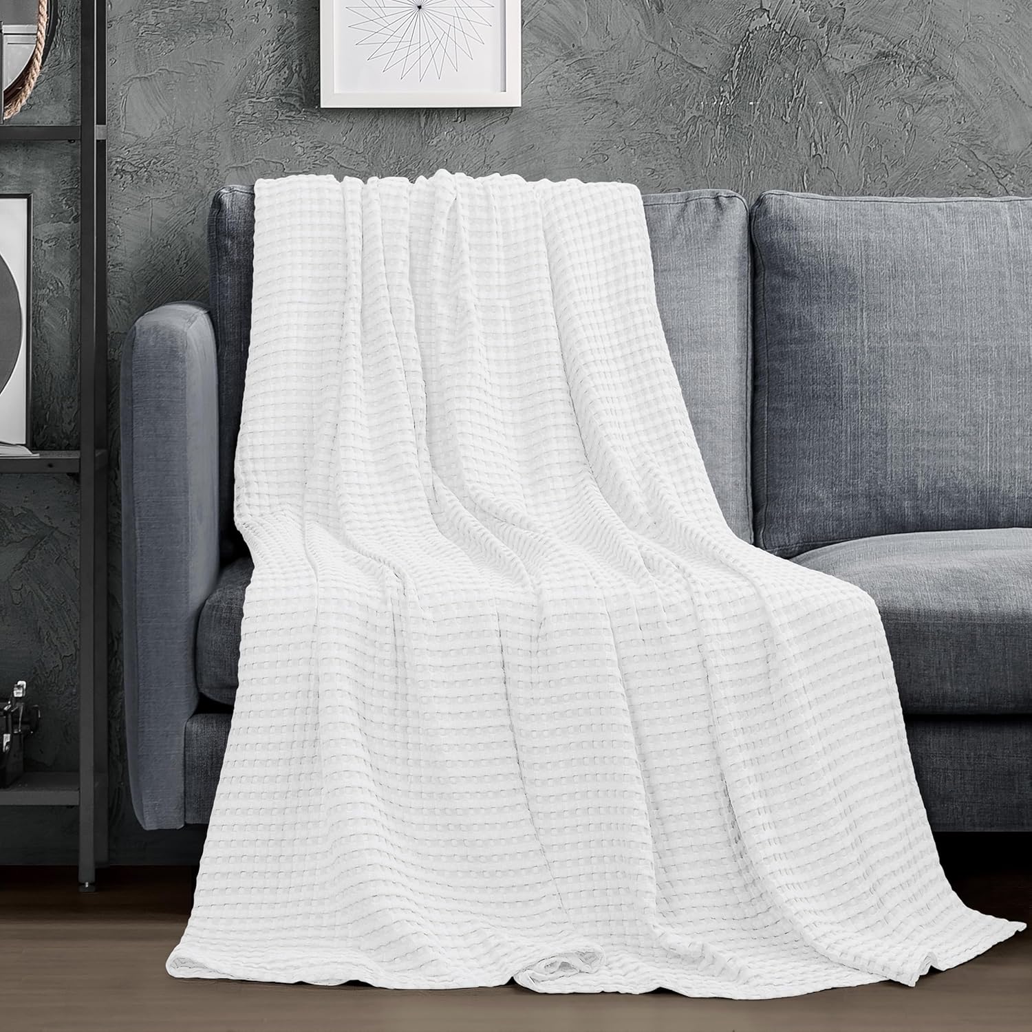 Utopia Bedding 100% Cotton Waffle Weave Blanket Queen Size for Bed - Lightweight, Breathable Summer Blankets Soft and Cozy, Gifts for Women Home Room Decor (White, 90x90 Inch)
