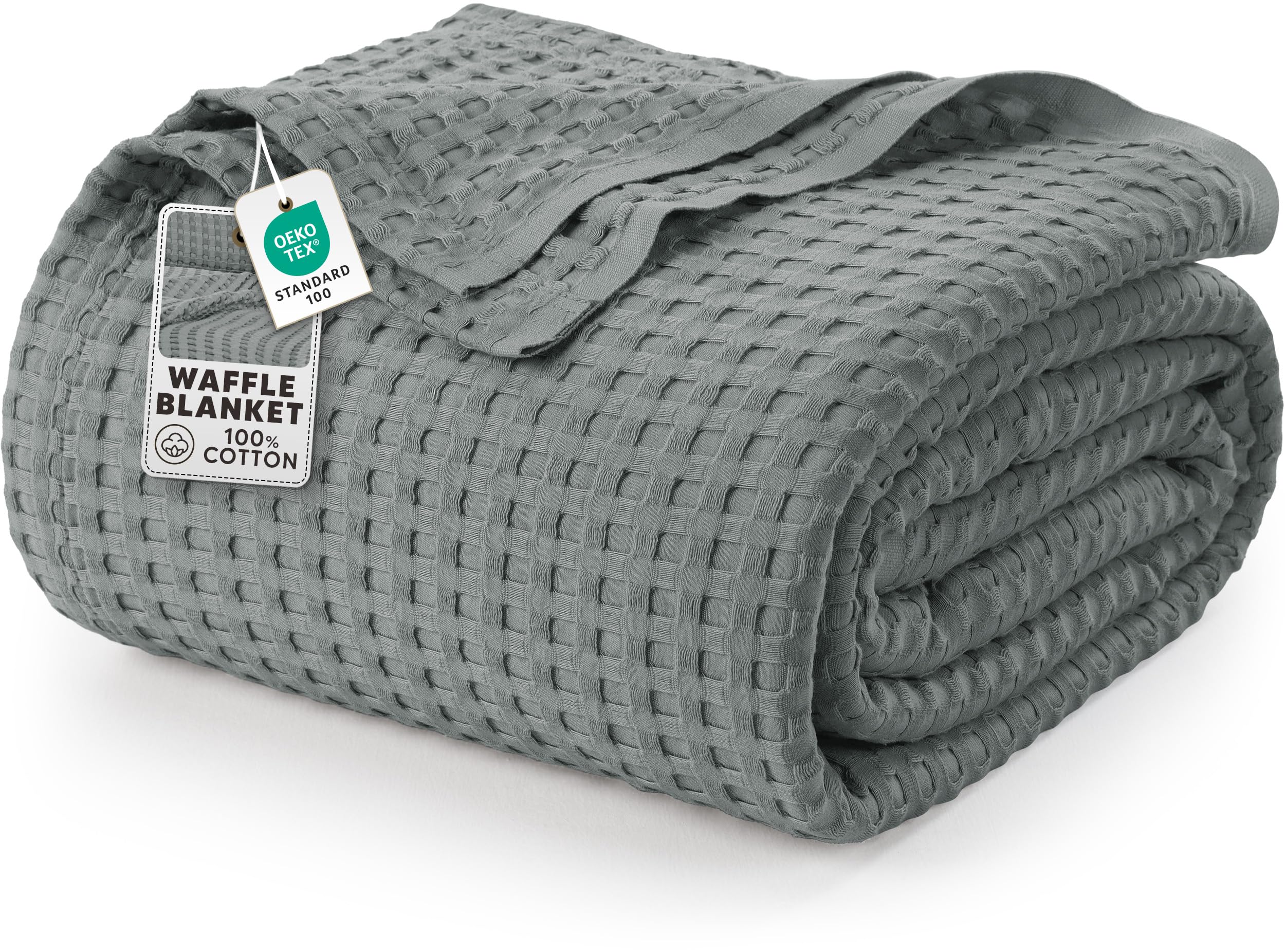 Utopia Bedding 100% Cotton Waffle Weave Blanket Queen Size for Bed - Lightweight, Breathable Summer Blankets Soft and Cozy, Gifts for Women Home Room Decor (White, 90x90 Inch)