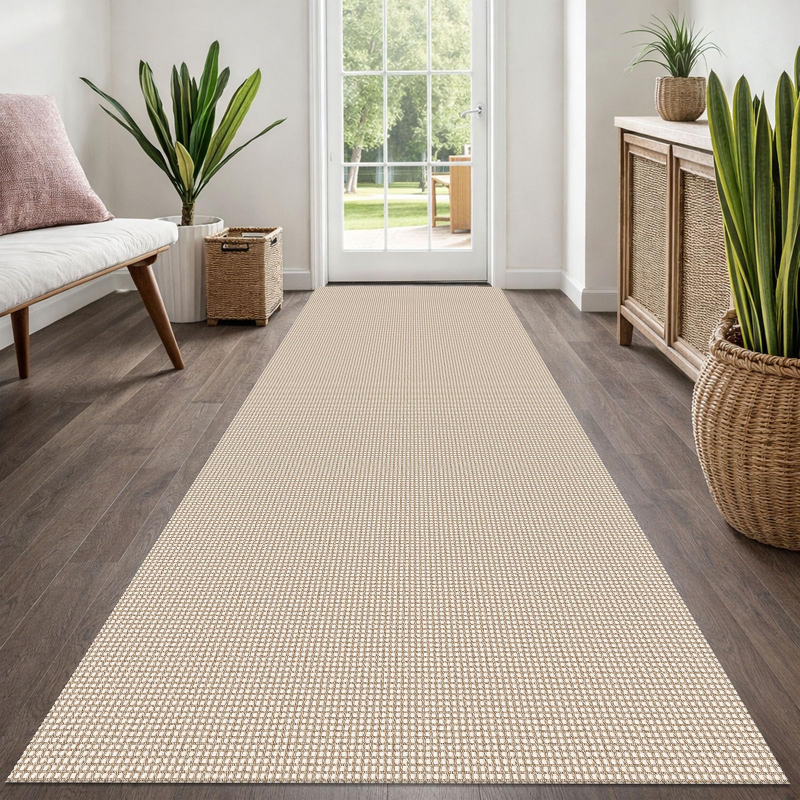 EARTHALL Woven Runner Rug 2x5 Ft Washable Runners for Hallways Cotton Non Slip Rubber Backed Kitchen Runner Braided Indoor Floor Carpet for Entryway, Hallway, Kitchen, Bedroom, Orange/Tan/Brown