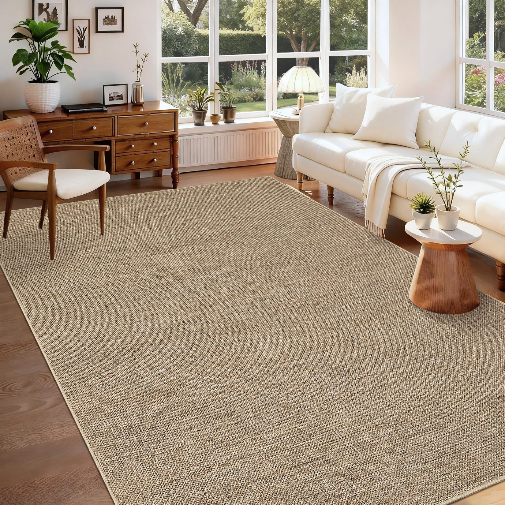 2x6 Runner Rug for Hallway Modern Solid Washable Kitchen Rugs Non Slip Outdoor Patio Runner Rugs Indoor Outdoor Easy Jute Rug Neutral Easy Jute Runners for Porch Entryway Living Room Bedroom, Natural