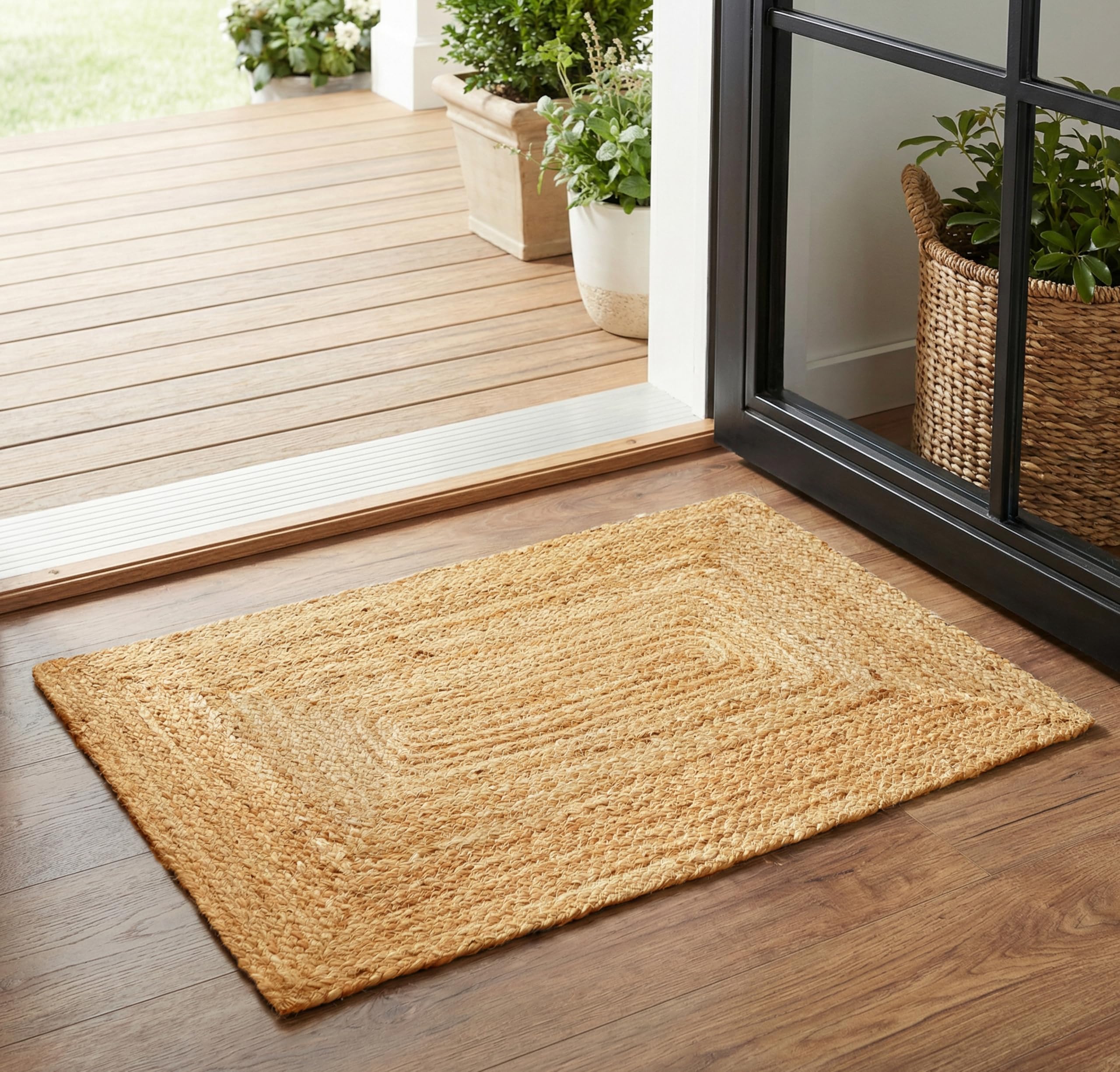 Jute Braided Runner Rug, Natural - 2x6 Feet, Farmhouse Hand Woven Coastal Runners for Hallways, Kitchen, Bedroom, Entry Door | Neutral Boho Beige Floor Carpet for Nursery, Balcony - 24x72 Inches