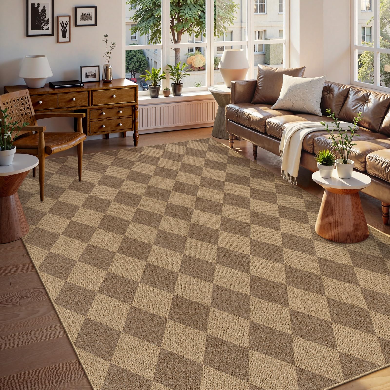 Lahome Colette Checkered Easy Jute Runner Rug, 2x8 Hallway Kitchen Runner Rug Non Slip Washable Outdoor Carpet for Entryway Indoor, Checkerboard Black Indoor Outdoor Carpet for Hallway 8ft Entry