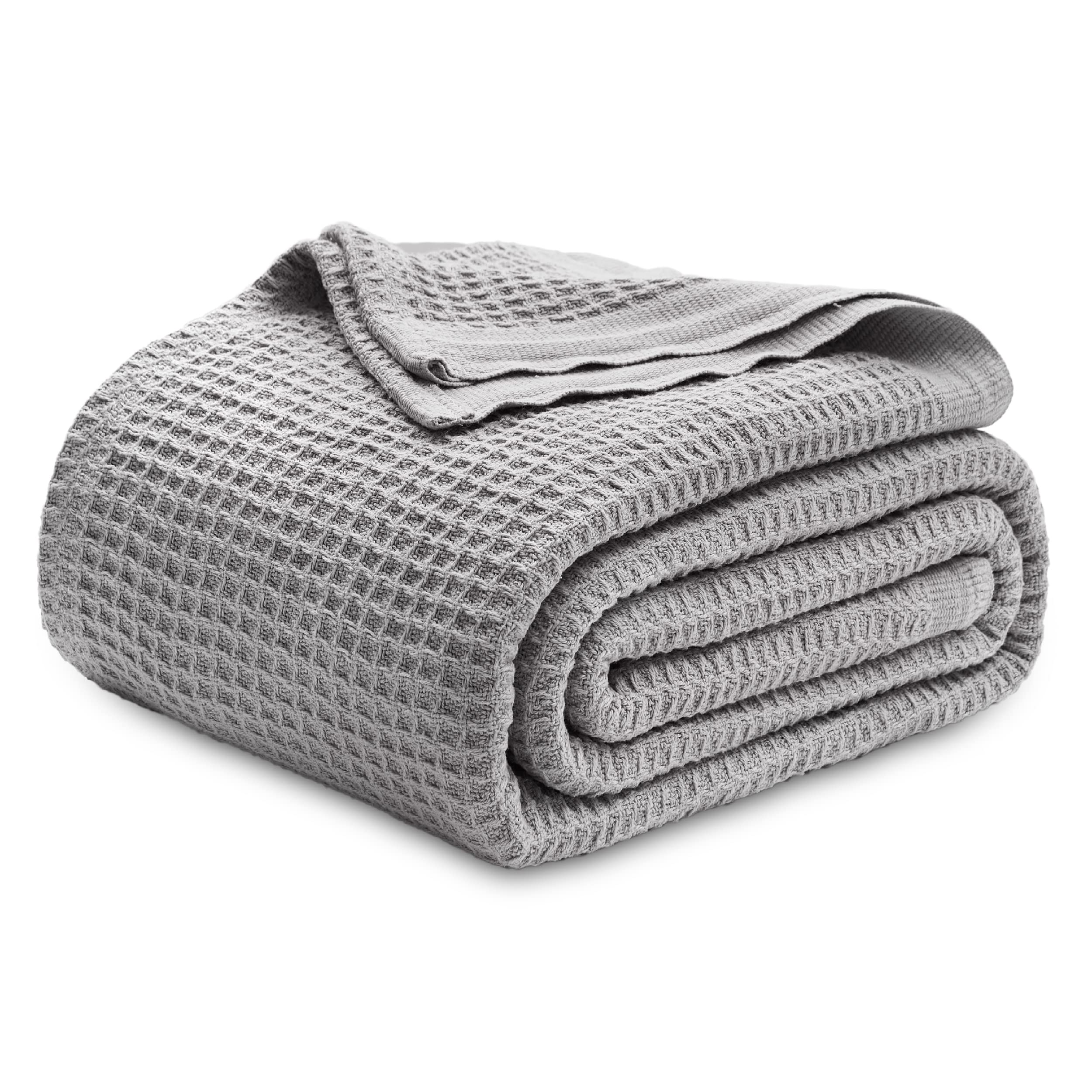 Bedsure Gentlesoft 100% Cotton Blanket Twin XL Size for College Dorm - Cooling Breathable and Soft for Summer, Waffle Weave Twin Blanket for Bed, Dorm Room Essentials, White, 66x90 inches
