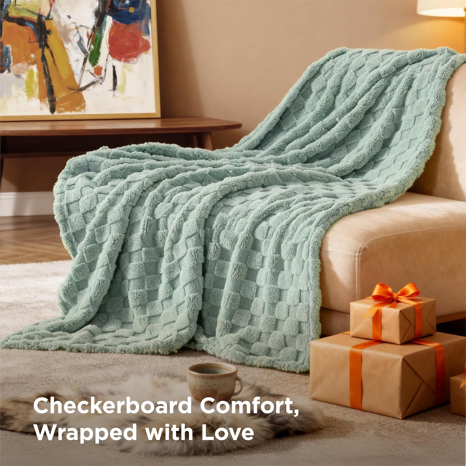 Bedsure GentleSoft Sage Green Throw Blanket for Couch - Checkered Fleece Mothers Gifts Day Blankets, Cute Soft Cozy Spring Summer Throw for Bedroom Home Decor Gifts for Girls, 50x60 Inches