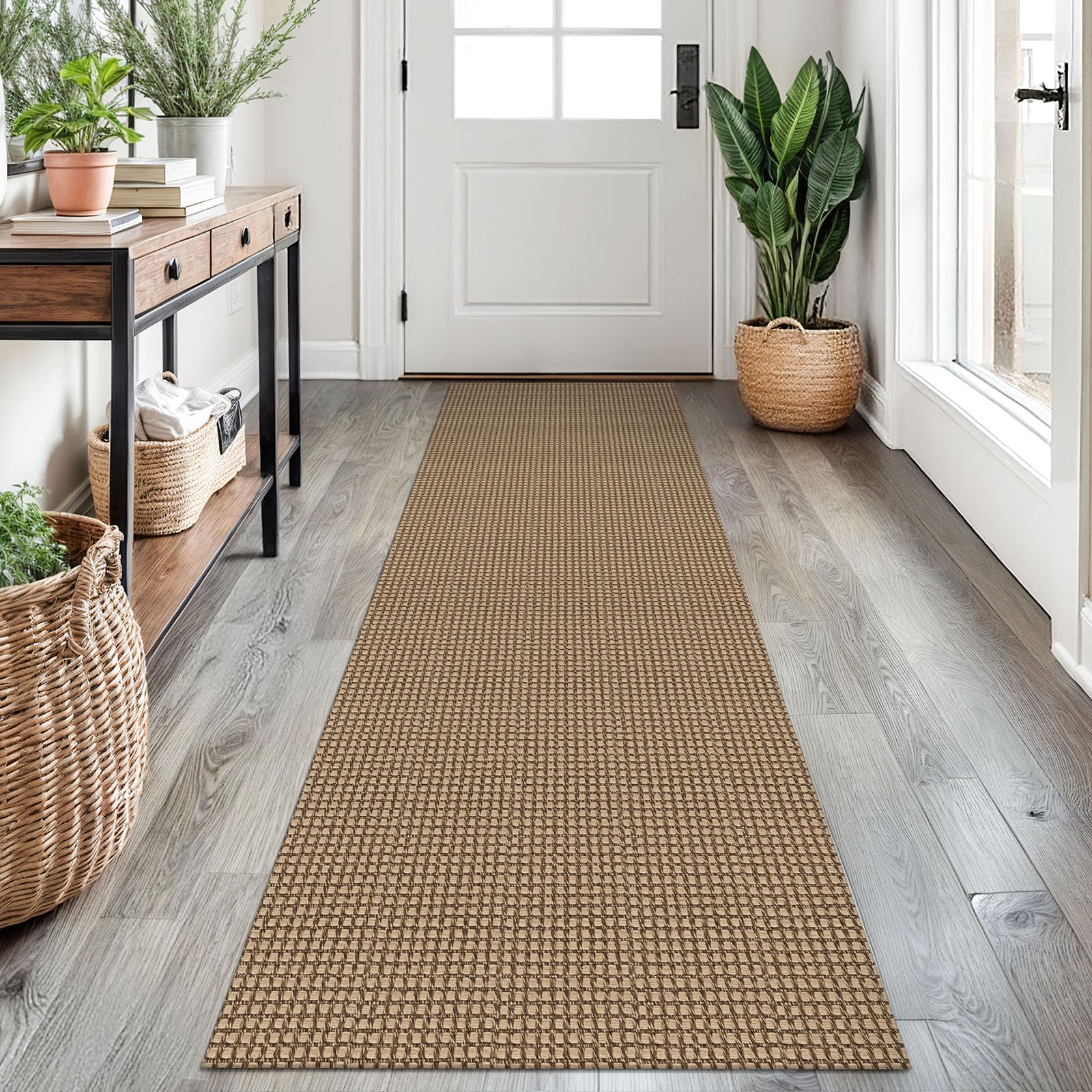 EARTHALL Woven Runner Rug 2x5 Ft Washable Runners for Hallways Cotton Non Slip Rubber Backed Kitchen Runner Braided Indoor Floor Carpet for Entryway, Hallway, Kitchen, Bedroom, Orange/Tan/Brown