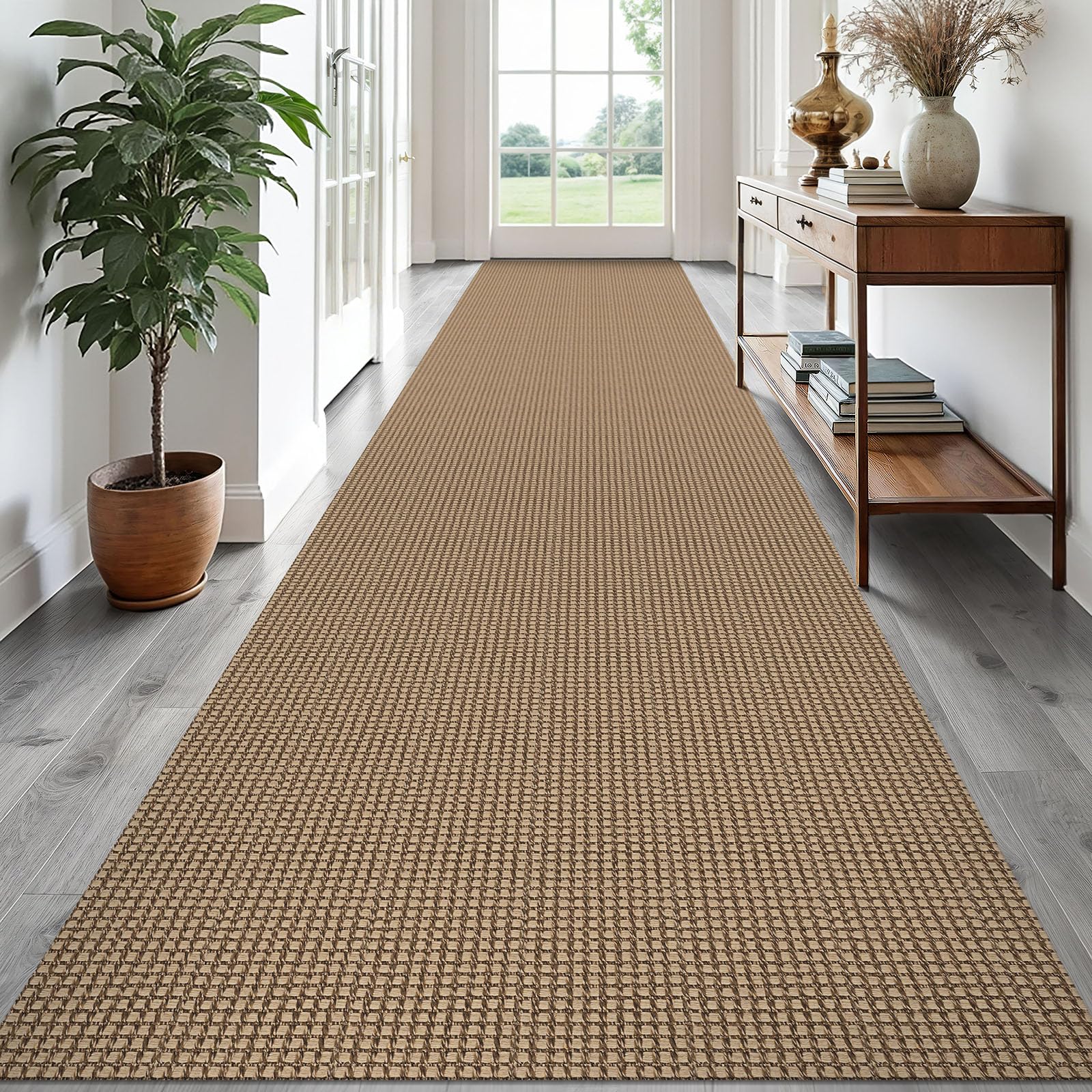 EARTHALL Woven Runner Rug 2x5 Ft Washable Runners for Hallways Cotton Non Slip Rubber Backed Kitchen Runner Braided Indoor Floor Carpet for Entryway, Hallway, Kitchen, Bedroom, Orange/Tan/Brown
