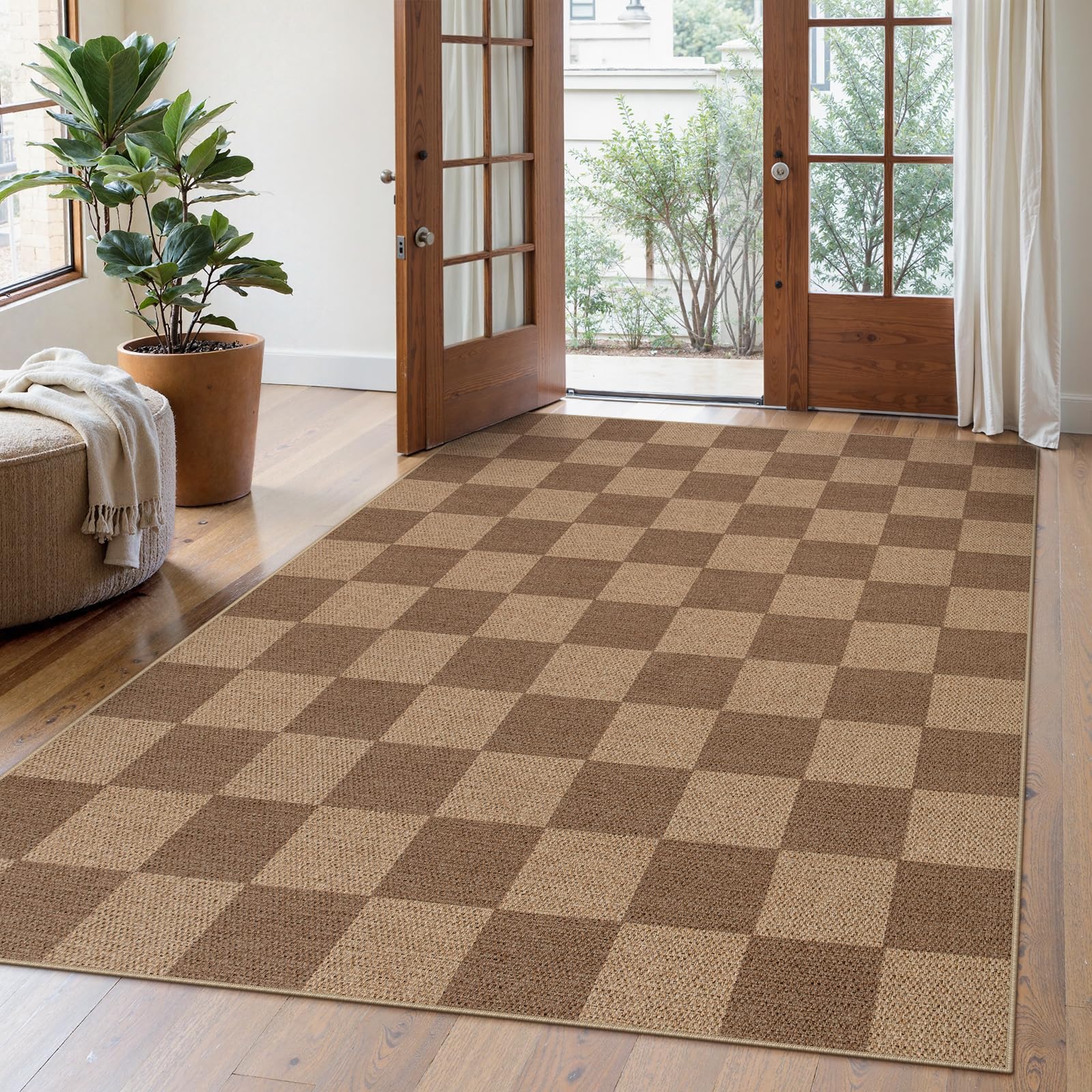 Lahome Colette Checkered Easy Jute Runner Rug, 2x8 Hallway Kitchen Runner Rug Non Slip Washable Outdoor Carpet for Entryway Indoor, Checkerboard Black Indoor Outdoor Carpet for Hallway 8ft Entry