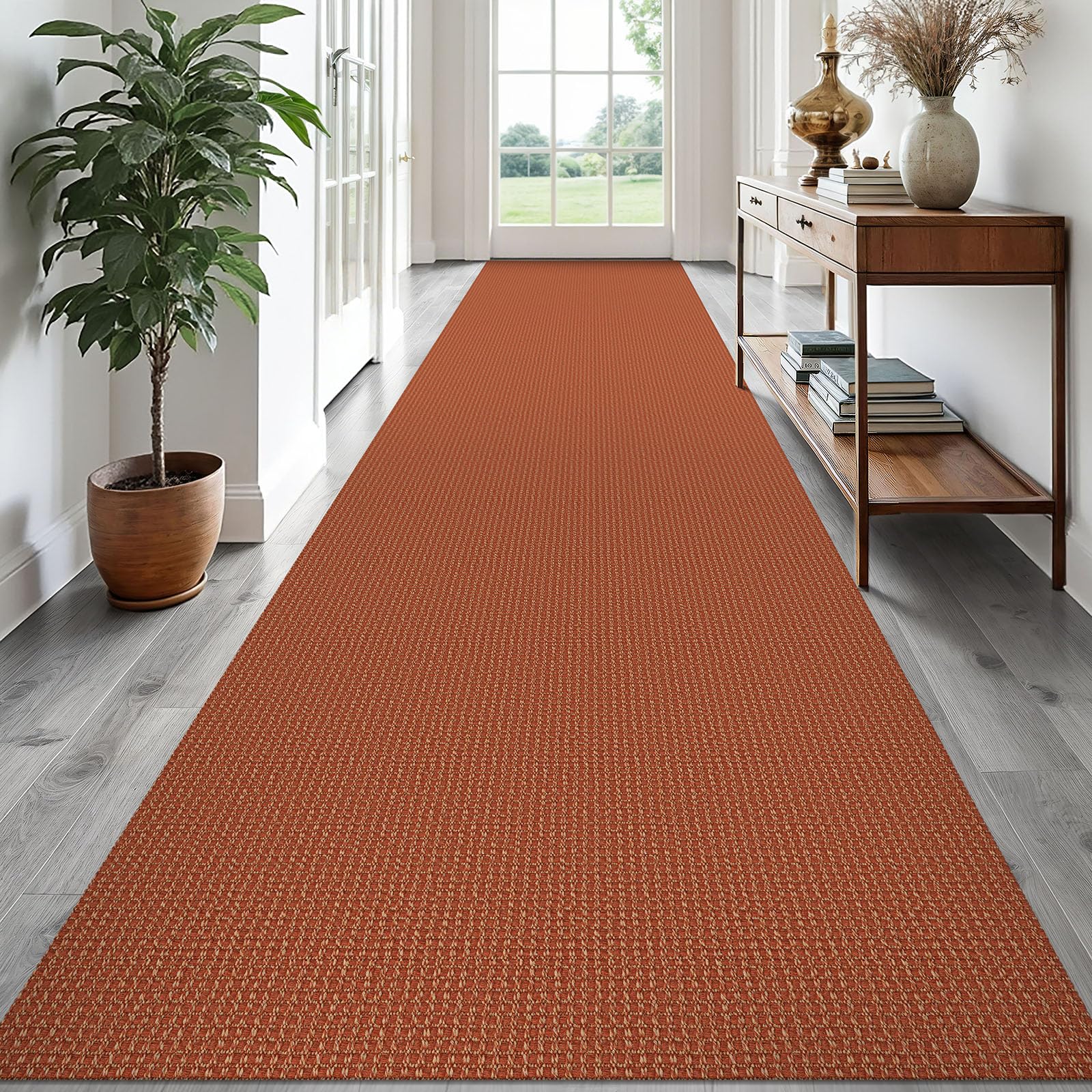 EARTHALL Woven Runner Rug 2x5 Ft Washable Runners for Hallways Cotton Non Slip Rubber Backed Kitchen Runner Braided Indoor Floor Carpet for Entryway, Hallway, Kitchen, Bedroom, Orange/Tan/Brown