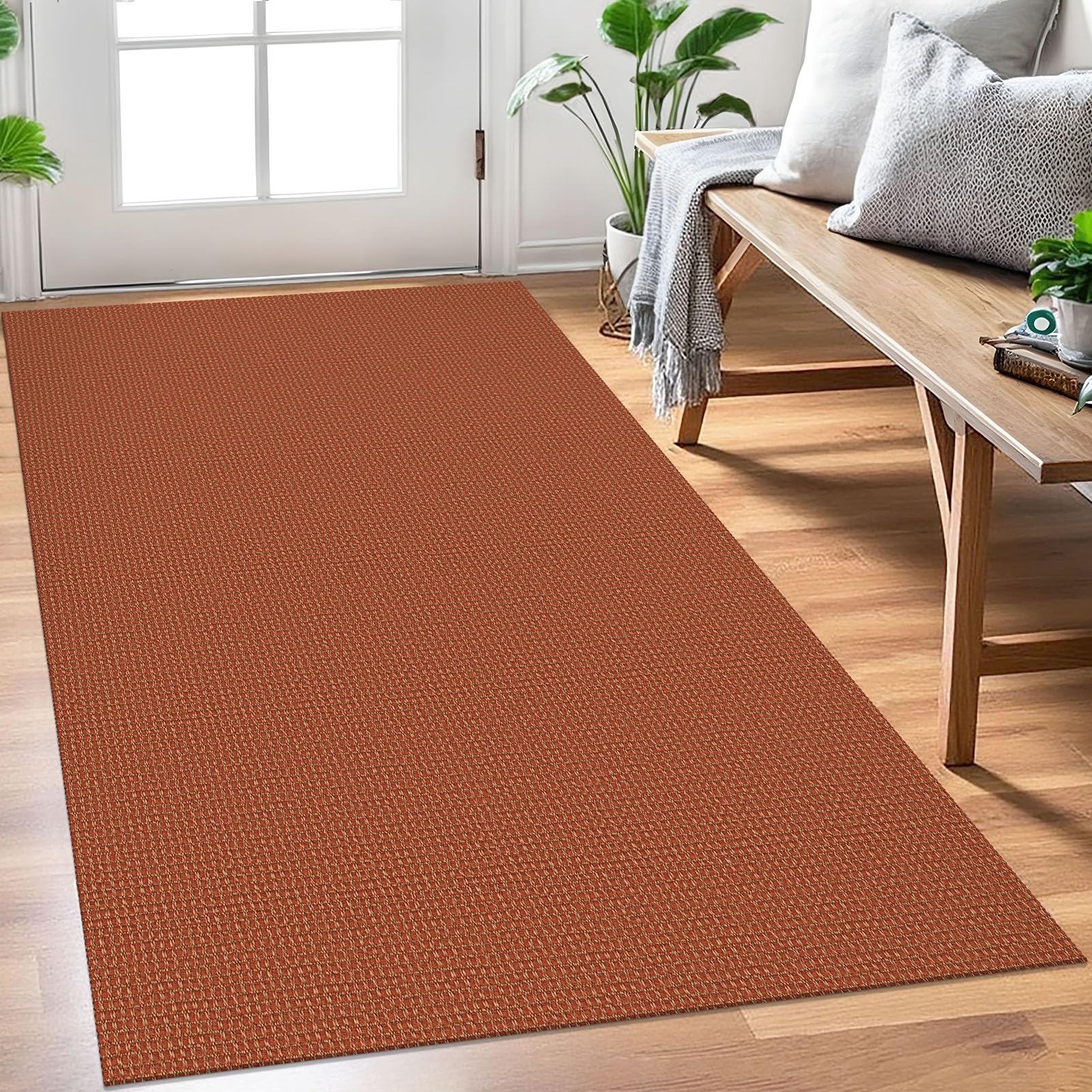 EARTHALL Woven Runner Rug 2x5 Ft Washable Runners for Hallways Cotton Non Slip Rubber Backed Kitchen Runner Braided Indoor Floor Carpet for Entryway, Hallway, Kitchen, Bedroom, Orange/Tan/Brown