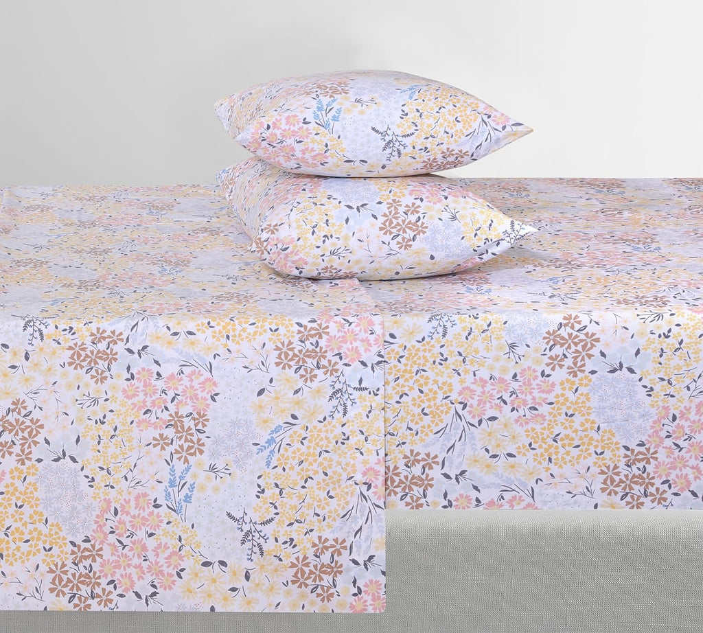 Feather & Stitch Softest 100% Cotton Sheets, 300 Thread Count Percale Weave Bedding, 16" Deep Pocket, Cooling Sheets, Breathable Bed Set, Hotel Premium Quality (Queen, Victorian Floral)