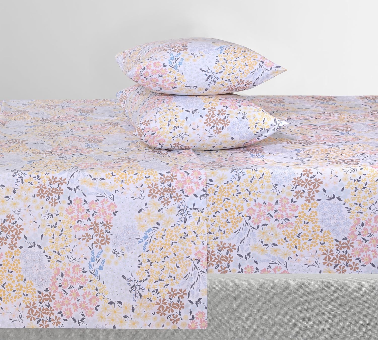 Feather & Stitch Softest 100% Cotton Sheets, 300 Thread Count Percale Weave Bedding, 16" Deep Pocket, Cooling Sheets, Breathable Bed Set, Hotel Premium Quality (Queen, Victorian Floral)