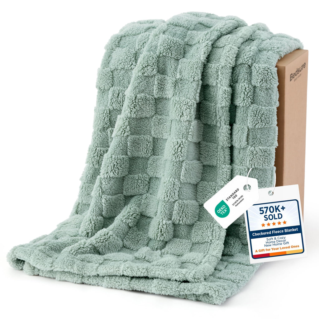 Bedsure GentleSoft Sage Green Throw Blanket for Couch - Checkered Fleece Mothers Gifts Day Blankets, Cute Soft Cozy Spring Summer Throw for Bedroom Home Decor Gifts for Girls, 50x60 Inches