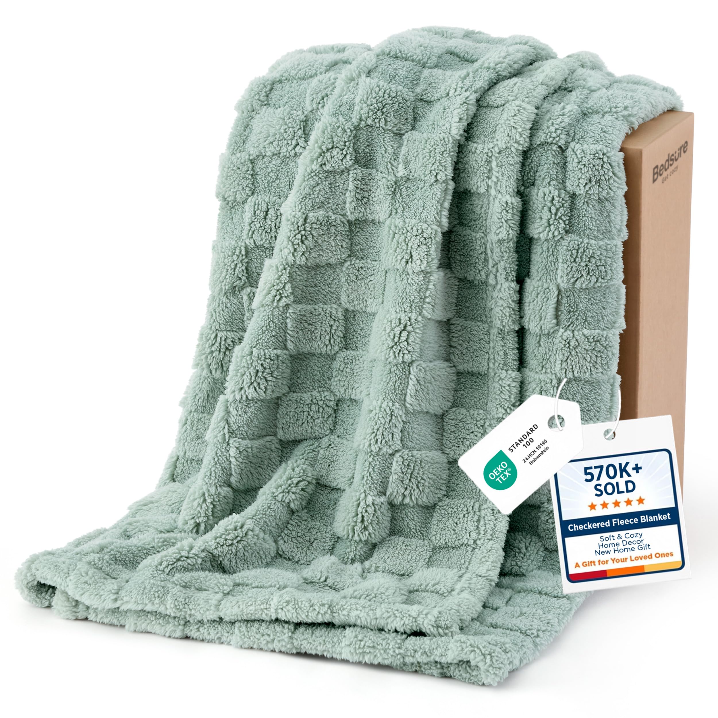 Bedsure GentleSoft Sage Green Throw Blanket for Couch - Checkered Fleece Mothers Gifts Day Blankets, Cute Soft Cozy Spring Summer Throw for Bedroom Home Decor Gifts for Girls, 50x60 Inches