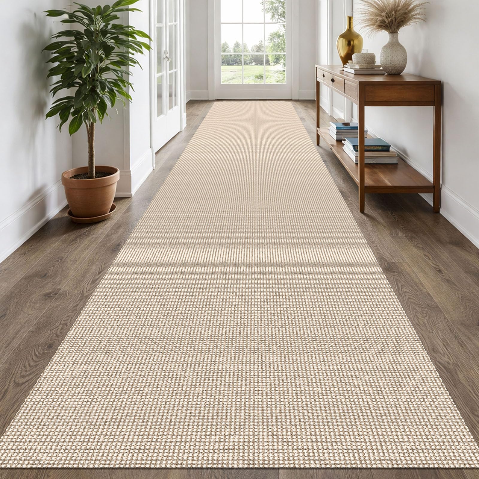 EARTHALL Woven Runner Rug 2x5 Ft Washable Runners for Hallways Cotton Non Slip Rubber Backed Kitchen Runner Braided Indoor Floor Carpet for Entryway, Hallway, Kitchen, Bedroom, Orange/Tan/Brown