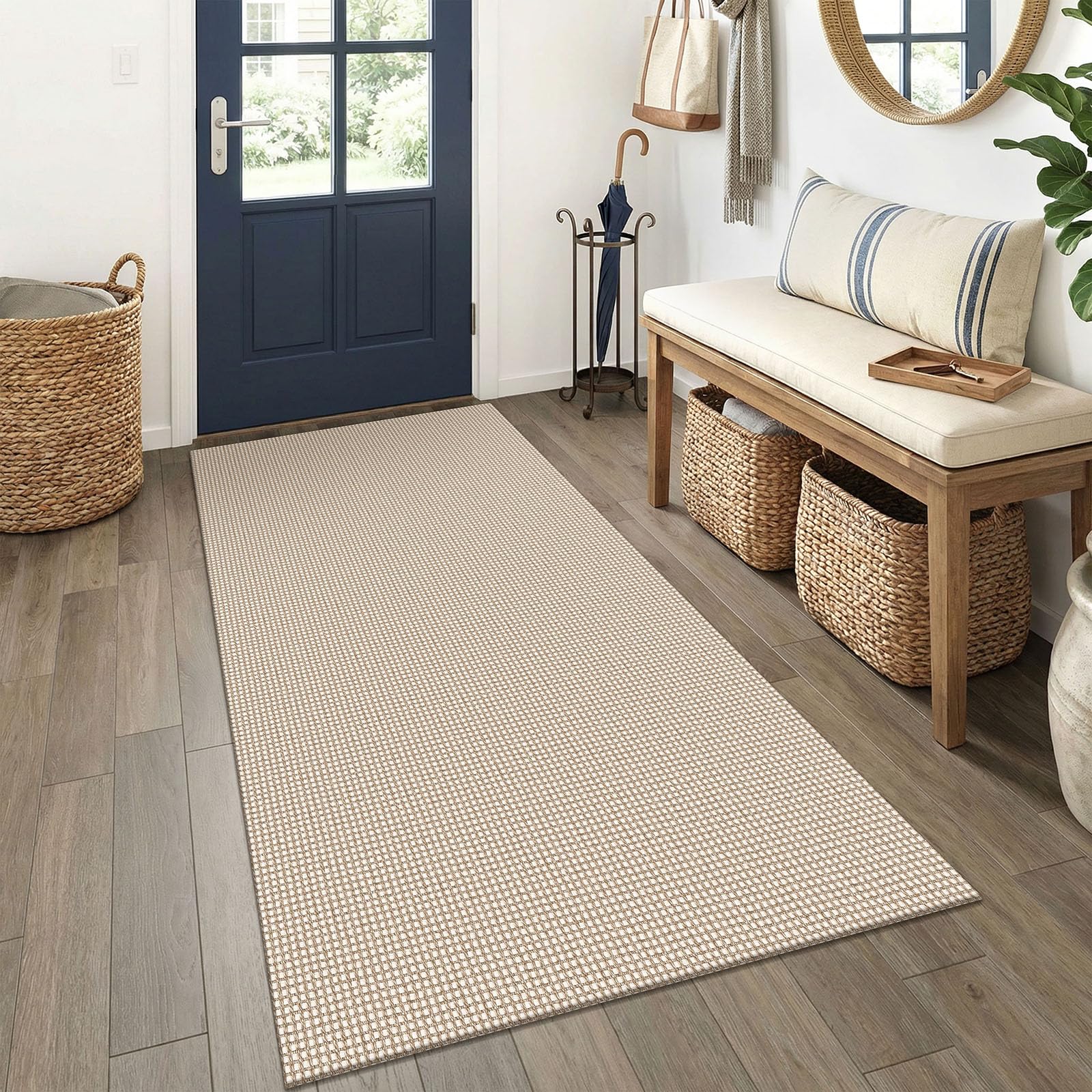 EARTHALL Woven Runner Rug 2x5 Ft Washable Runners for Hallways Cotton Non Slip Rubber Backed Kitchen Runner Braided Indoor Floor Carpet for Entryway, Hallway, Kitchen, Bedroom, Orange/Tan/Brown