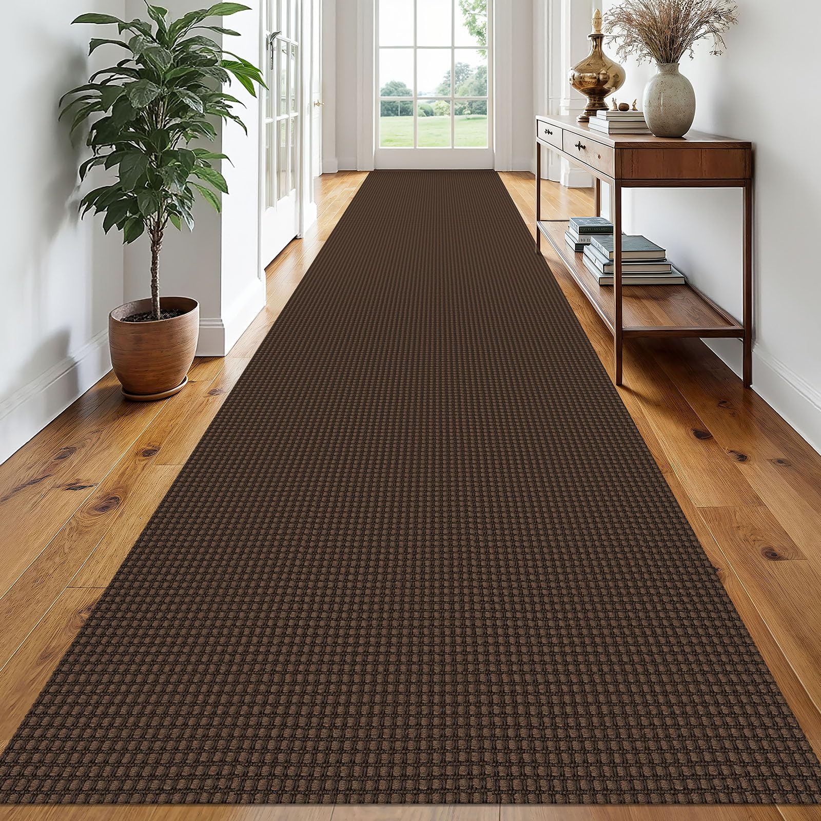 EARTHALL Woven Runner Rug 2x5 Ft Washable Runners for Hallways Cotton Non Slip Rubber Backed Kitchen Runner Braided Indoor Floor Carpet for Entryway, Hallway, Kitchen, Bedroom, Orange/Tan/Brown