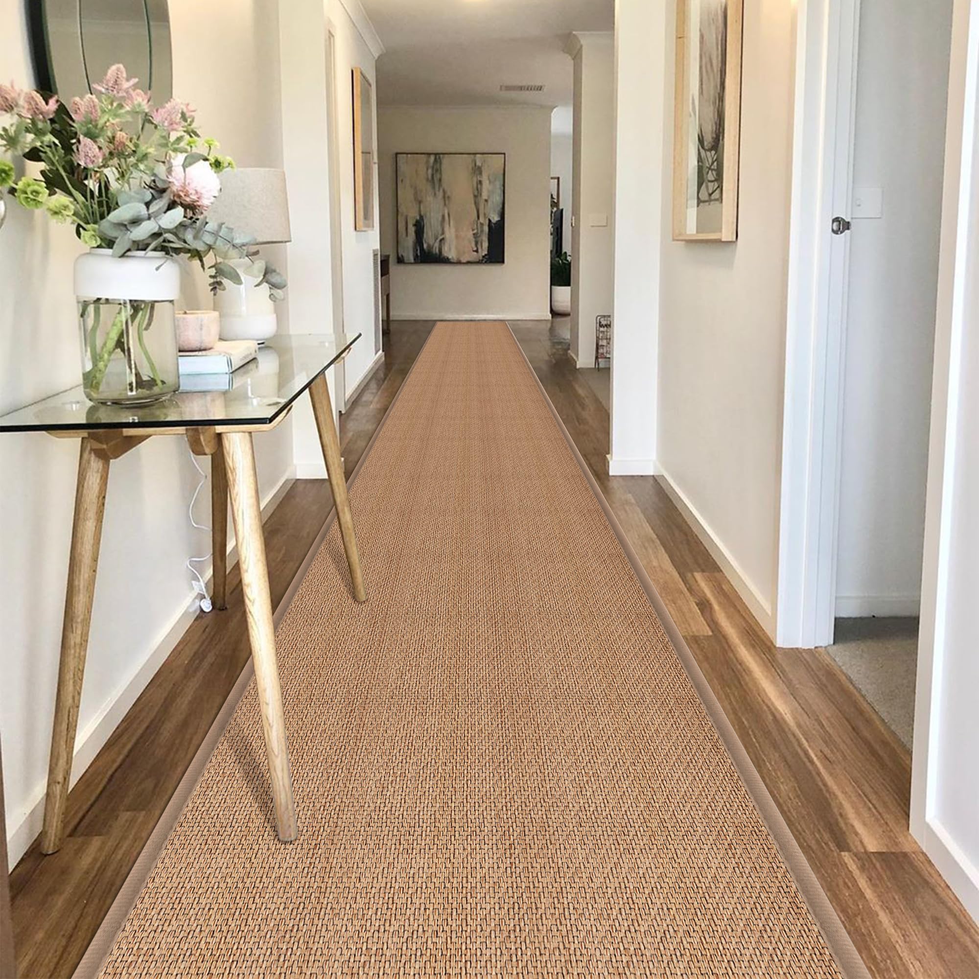 GOYLSER 10 ft Washable Runner Rug Jute Carpet Runner for Hallway, Non Slip Bath Rug Runner Mat, Beige Indoor Runner Rugs for Entryway