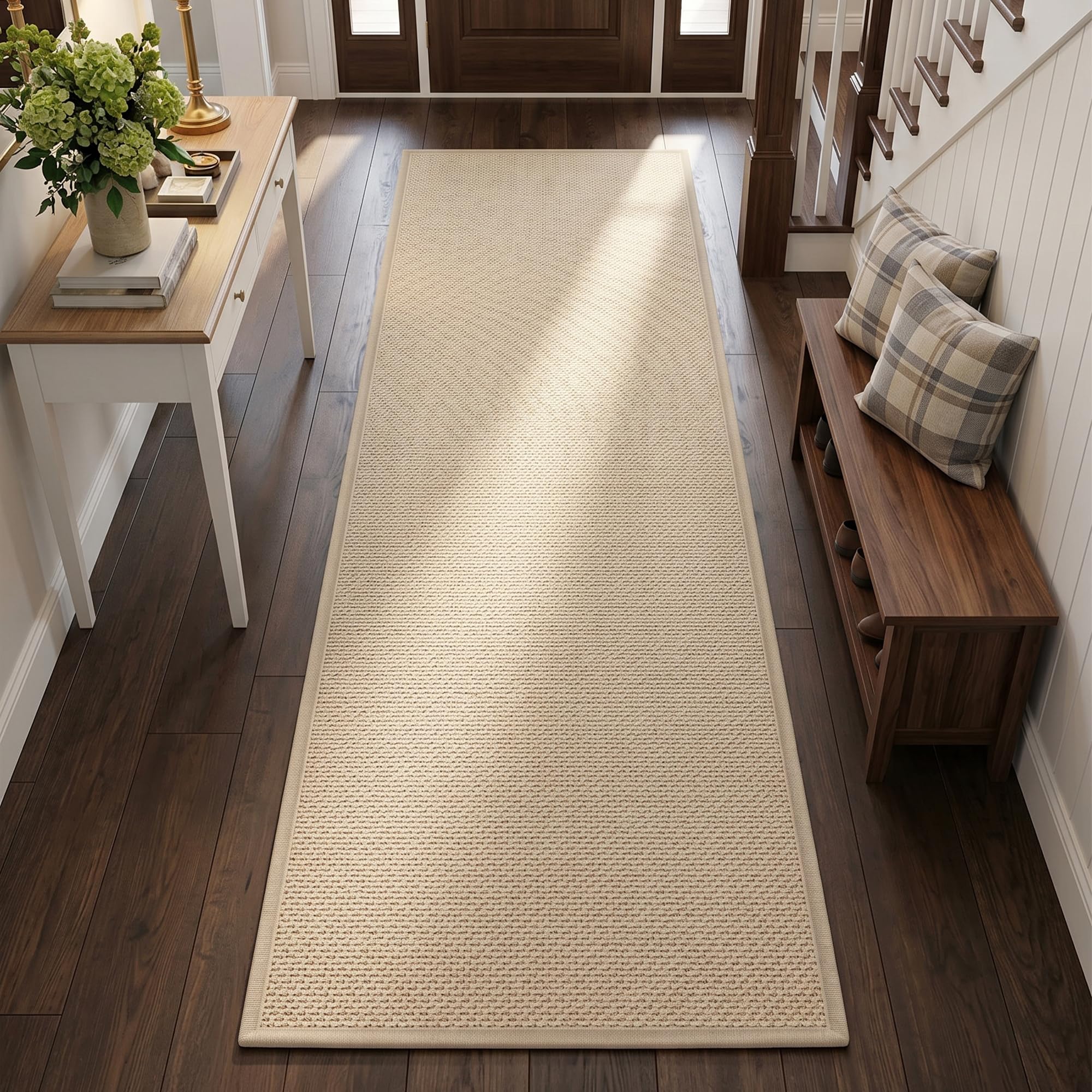 GOYLSER 10 ft Washable Runner Rug Jute Carpet Runner for Hallway, Non Slip Bath Rug Runner Mat, Beige Indoor Runner Rugs for Entryway