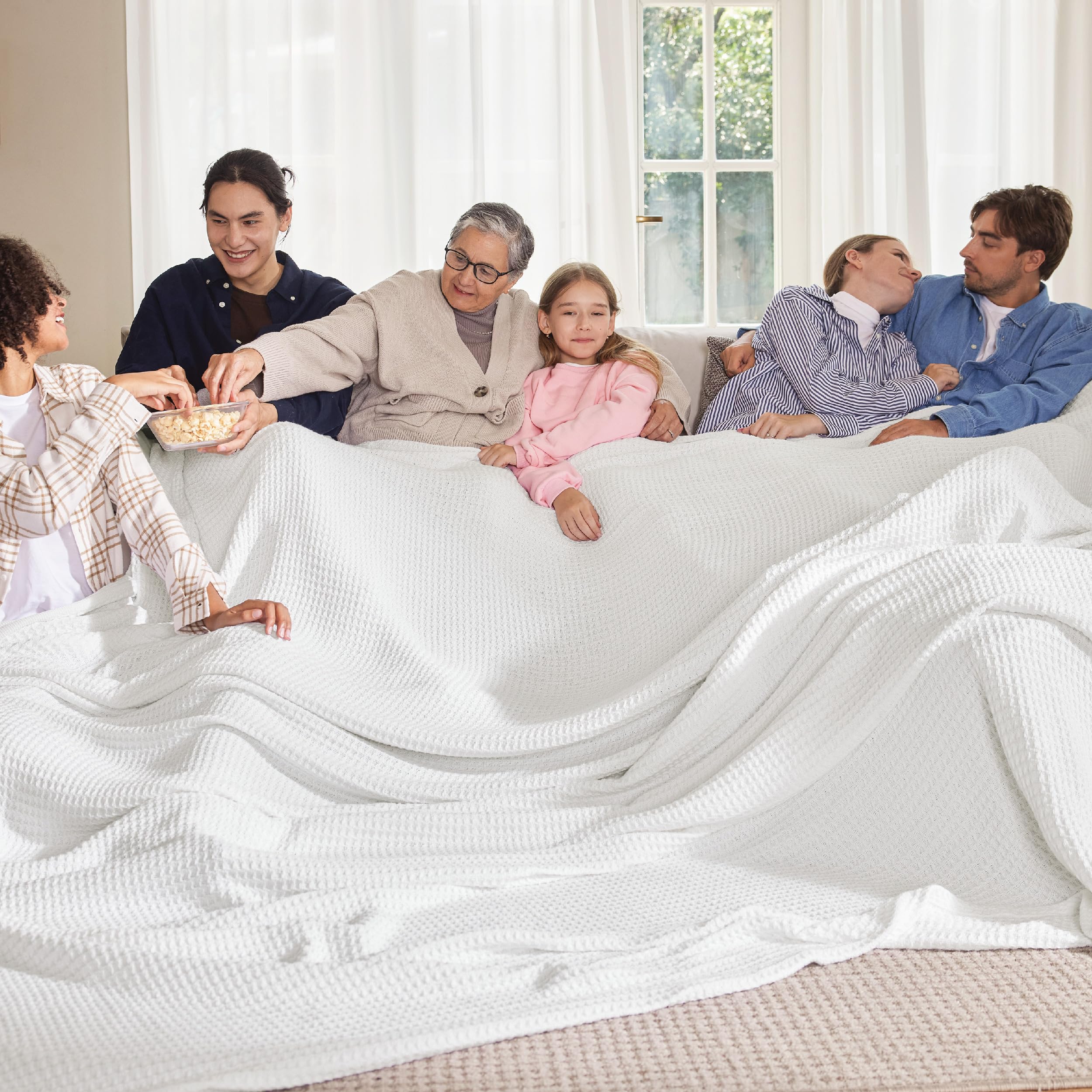 Bedsure Gentlesoft 100% Cotton Blanket Twin XL Size for College Dorm - Cooling Breathable and Soft for Summer, Waffle Weave Twin Blanket for Bed, Dorm Room Essentials, White, 66x90 inches