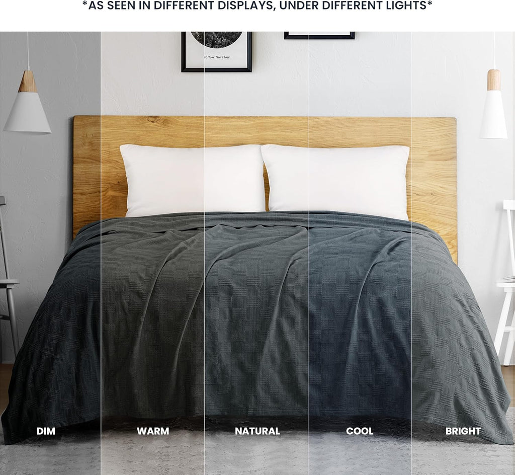 Utopia Bedding 100% Cotton Thermal Blanket Smoke Gray Queen Size Soft, Lightweight, Breathable, Cozy Spring and Summer Blankets for Bed, Home Room Decor Gifts for Women and Men (90x90 Inches)