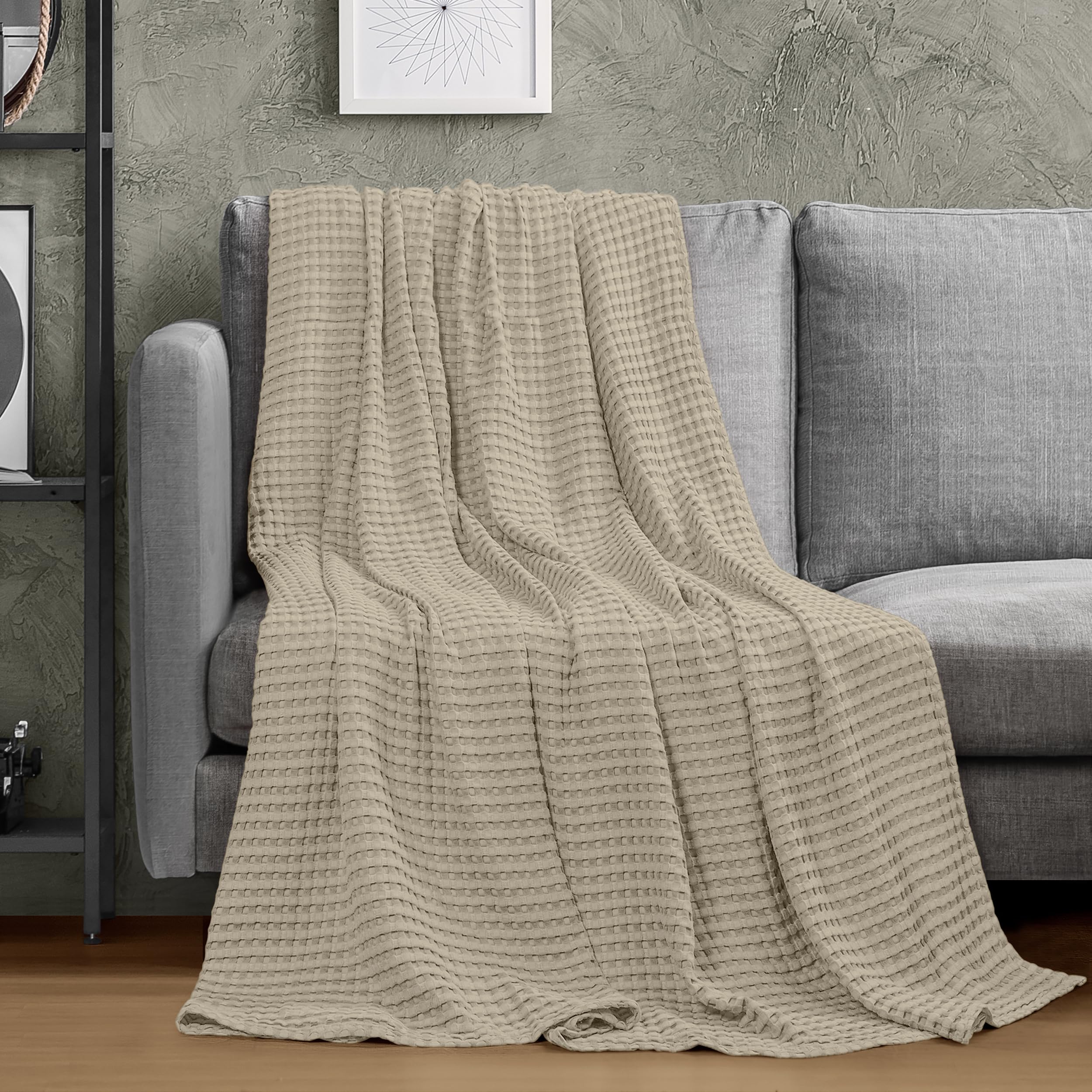 Utopia Bedding 100% Cotton Waffle Weave Blanket Queen Size for Bed - Lightweight, Breathable Summer Blankets Soft and Cozy, Gifts for Women Home Room Decor (White, 90x90 Inch)