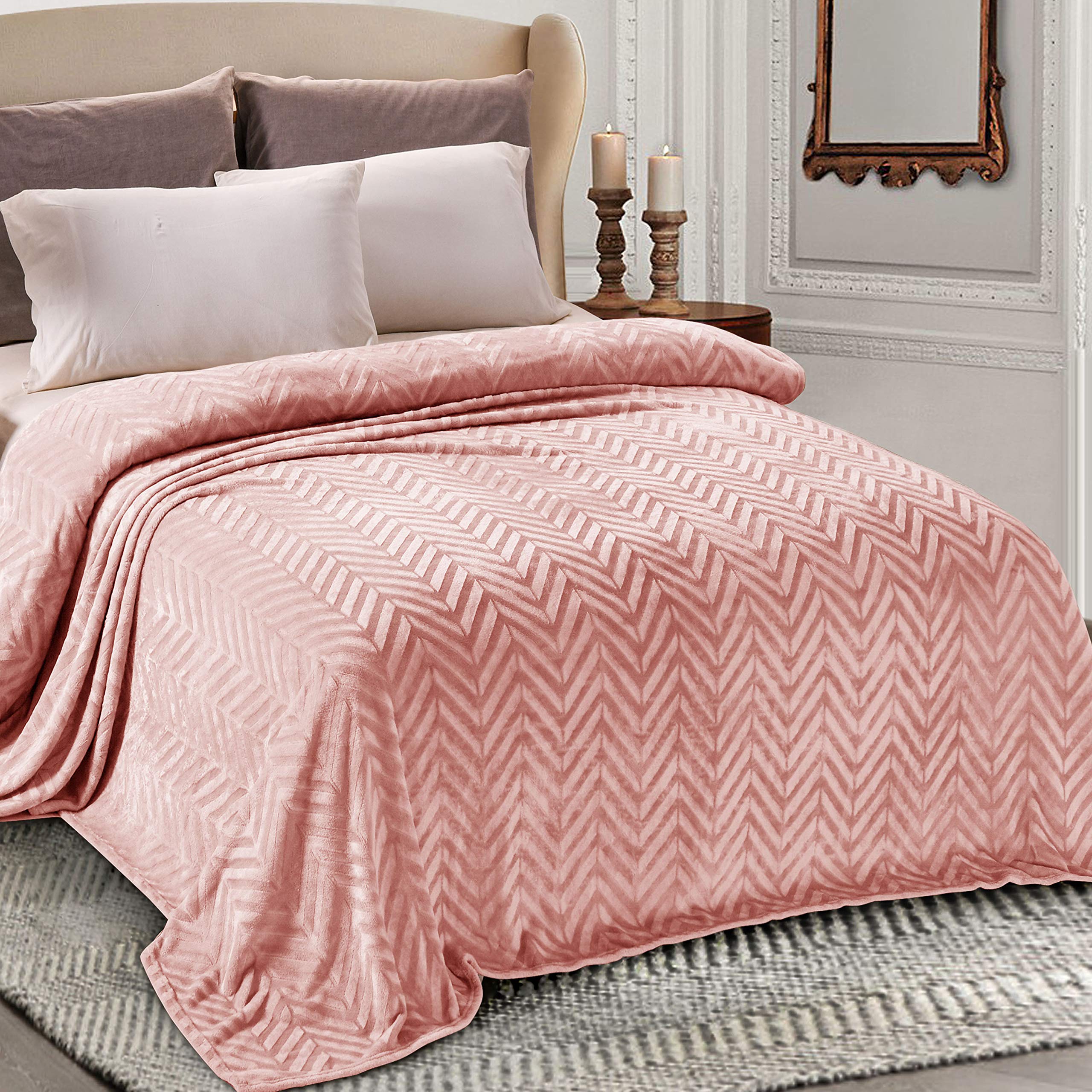 Whale Flotilla Flannel Fleece Throw Blanket for Couch Sofa Bed, Lightweight Breathable Soft Throws Plush Fluffy Chevron Design Decorative Blankets for All Season, 50x60 Inch, Coral