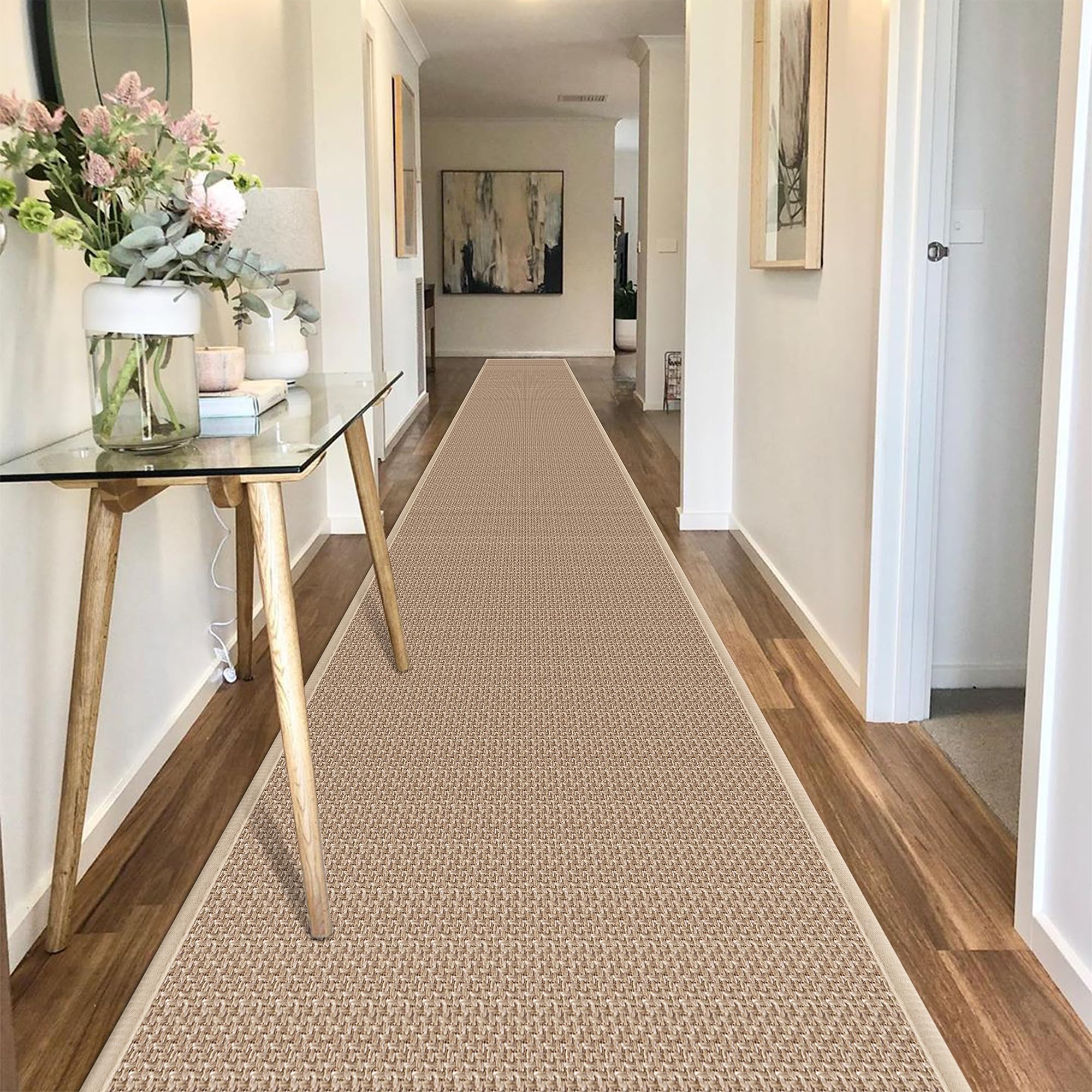 GOYLSER 10 ft Washable Runner Rug Jute Carpet Runner for Hallway, Non Slip Bath Rug Runner Mat, Beige Indoor Runner Rugs for Entryway