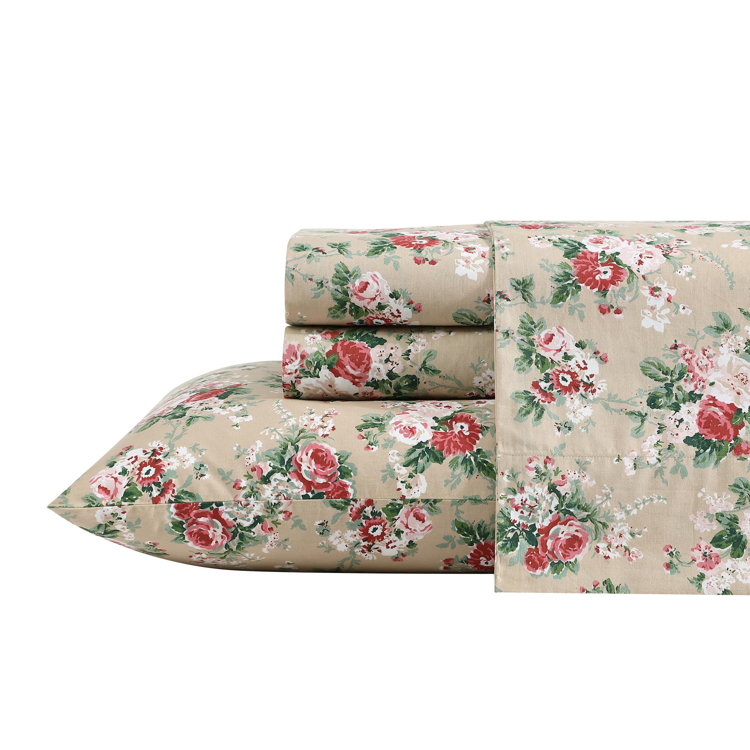 Laura Ashley - Queen Sheet Set, Crisp & Cool Sheets w/a Naturally Smooth Cotton Percale Feel, Deep Pocket, Bed Sheets with Matching Pillowcases & Fitted Sheet (Francesca Blue)