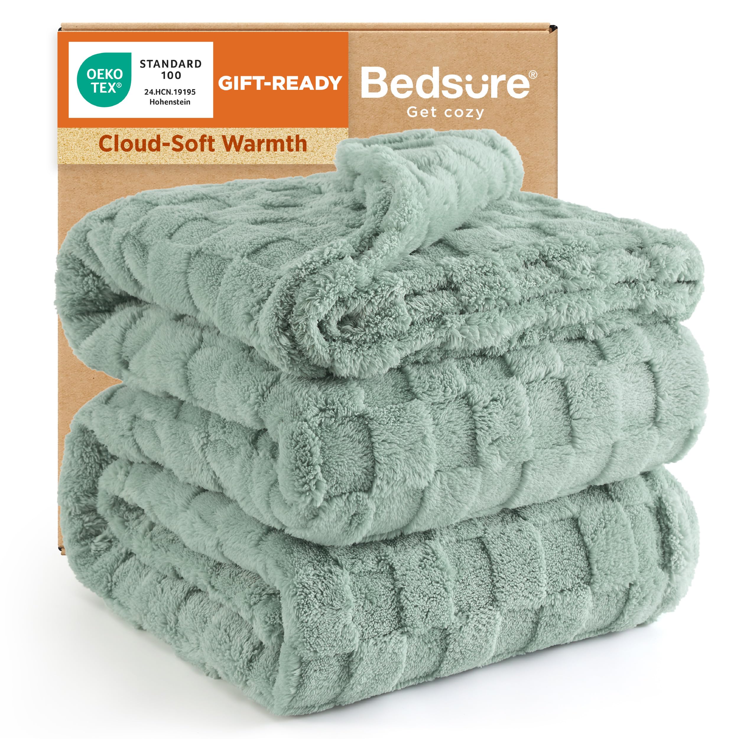 Bedsure GentleSoft Sage Green Throw Blanket for Couch - Checkered Fleece Mothers Gifts Day Blankets, Cute Soft Cozy Spring Summer Throw for Bedroom Home Decor Gifts for Girls, 50x60 Inches