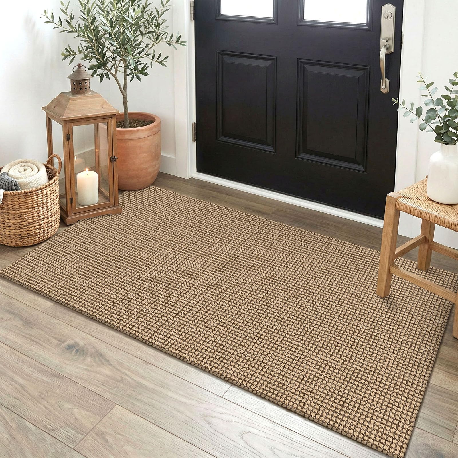 EARTHALL Woven Runner Rug 2x5 Ft Washable Runners for Hallways Cotton Non Slip Rubber Backed Kitchen Runner Braided Indoor Floor Carpet for Entryway, Hallway, Kitchen, Bedroom, Orange/Tan/Brown
