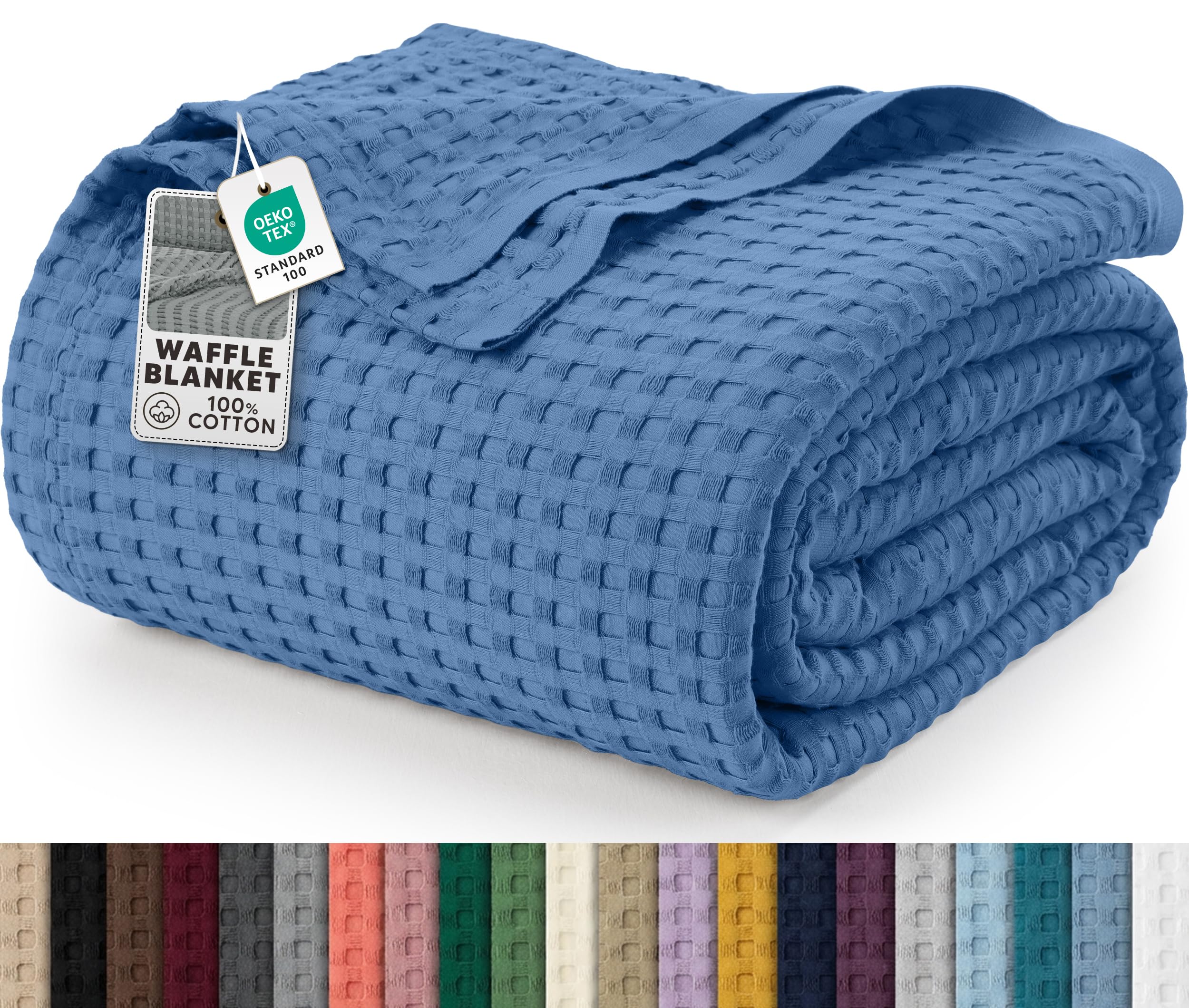 Utopia Bedding 100% Cotton Waffle Weave Blanket Queen Size for Bed - Lightweight, Breathable Summer Blankets Soft and Cozy, Gifts for Women Home Room Decor (White, 90x90 Inch)