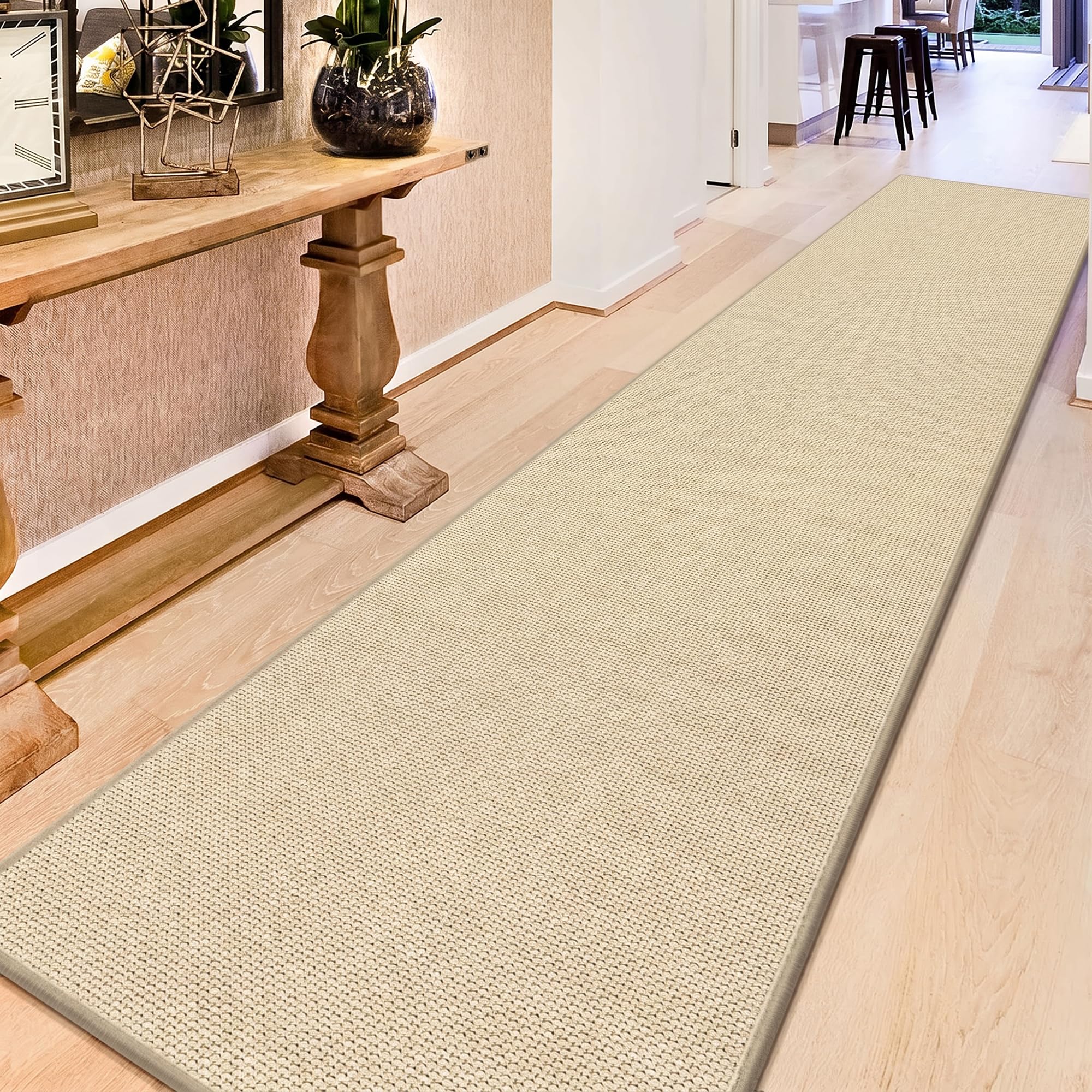 GOYLSER 10 ft Washable Runner Rug Jute Carpet Runner for Hallway, Non Slip Bath Rug Runner Mat, Beige Indoor Runner Rugs for Entryway