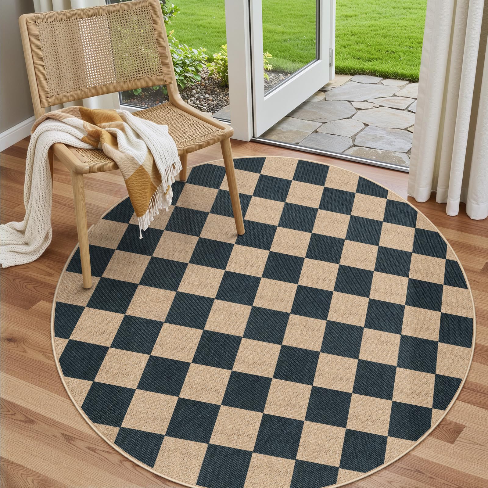 Lahome Colette Checkered Easy Jute Runner Rug, 2x8 Hallway Kitchen Runner Rug Non Slip Washable Outdoor Carpet for Entryway Indoor, Checkerboard Black Indoor Outdoor Carpet for Hallway 8ft Entry