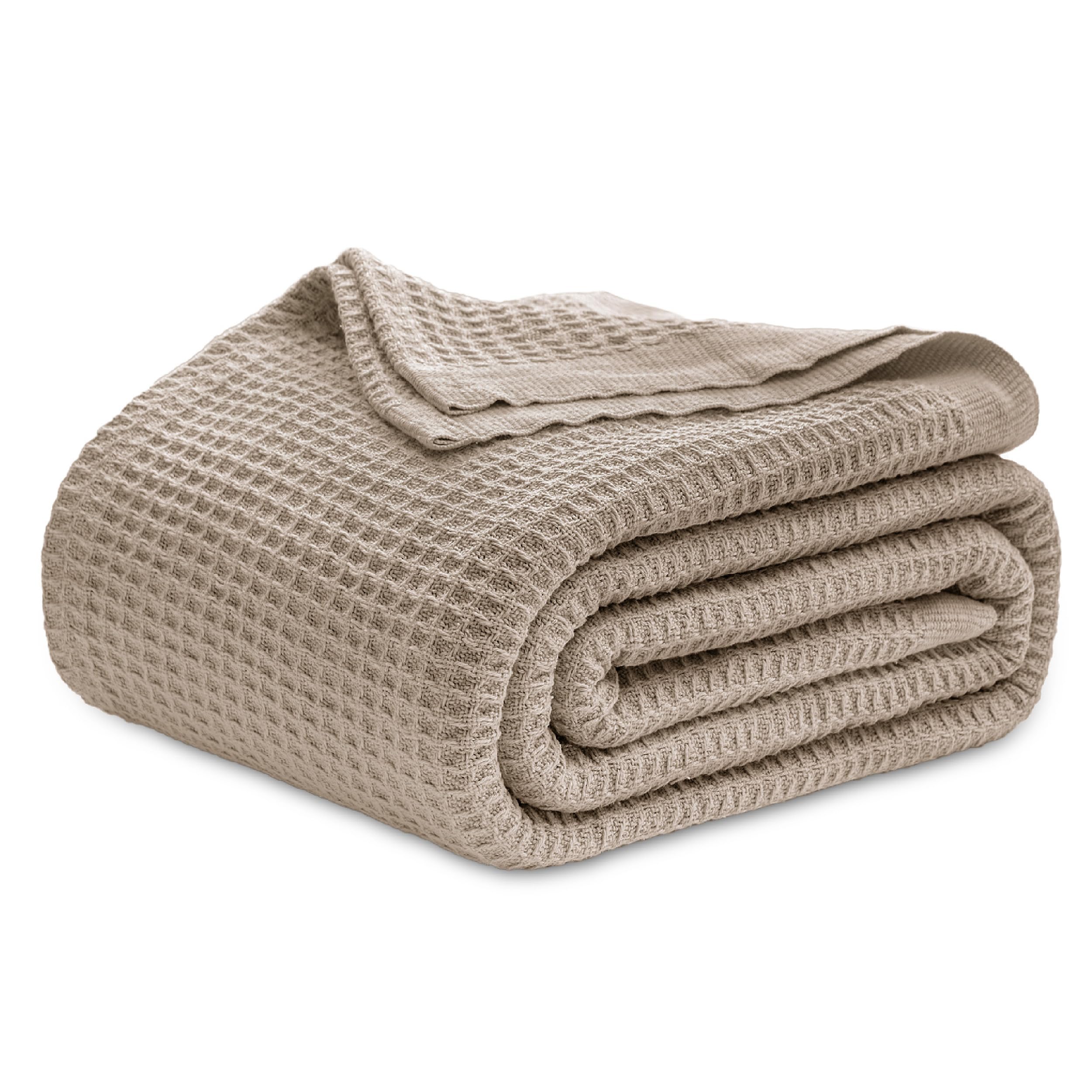 Bedsure Gentlesoft 100% Cotton Blanket Twin XL Size for College Dorm - Cooling Breathable and Soft for Summer, Waffle Weave Twin Blanket for Bed, Dorm Room Essentials, White, 66x90 inches