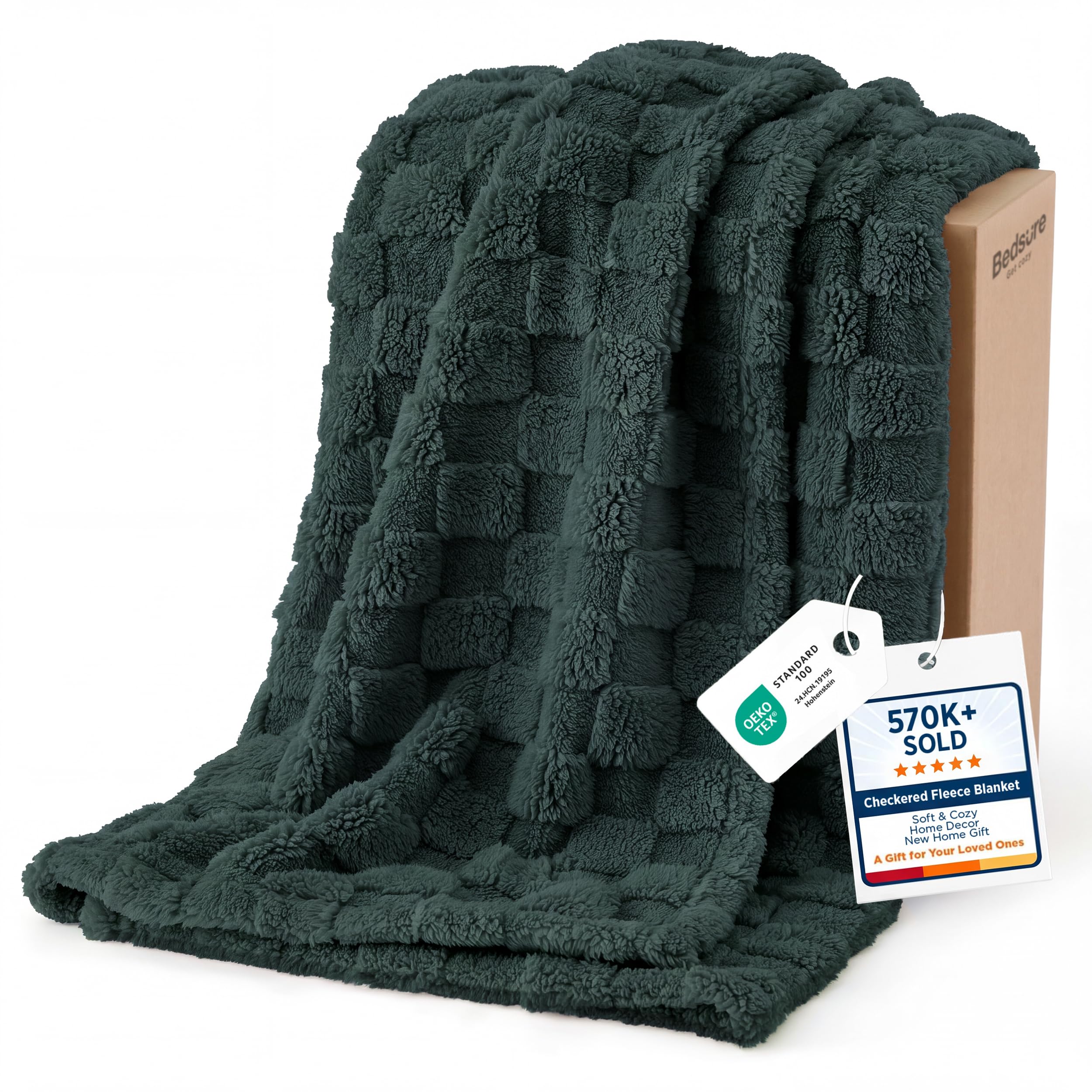 Bedsure GentleSoft Sage Green Throw Blanket for Couch - Checkered Fleece Mothers Gifts Day Blankets, Cute Soft Cozy Spring Summer Throw for Bedroom Home Decor Gifts for Girls, 50x60 Inches