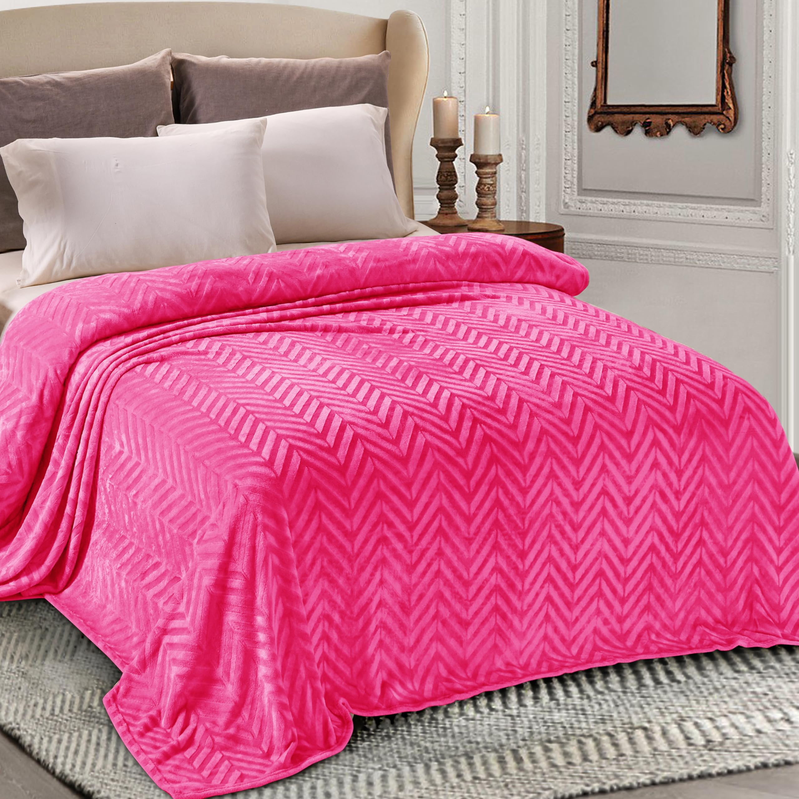 Whale Flotilla Flannel Fleece Throw Blanket for Couch Sofa Bed, Lightweight Breathable Soft Throws Plush Fluffy Chevron Design Decorative Blankets for All Season, 50x60 Inch, Coral