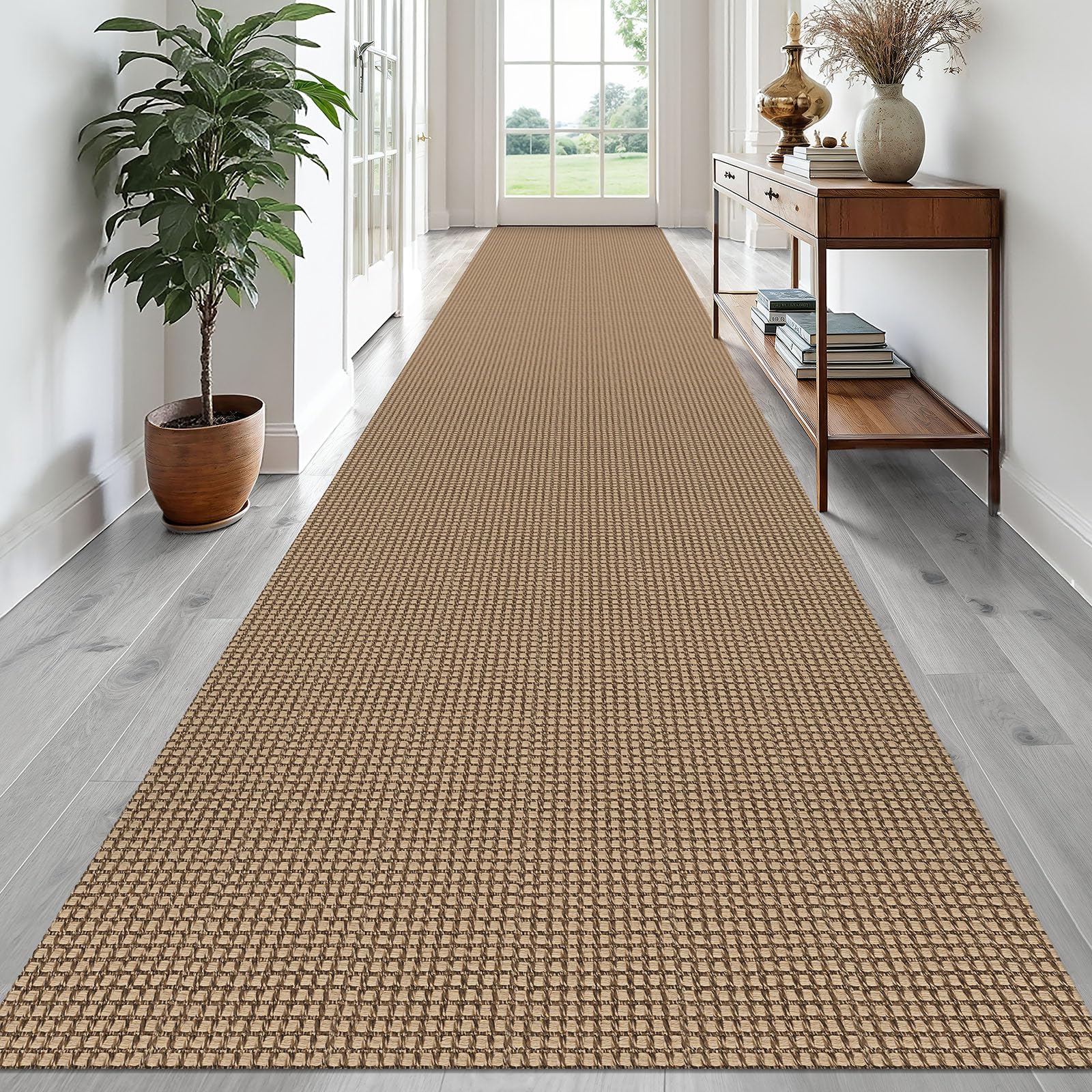 EARTHALL Woven Runner Rug 2x5 Ft Washable Runners for Hallways Cotton Non Slip Rubber Backed Kitchen Runner Braided Indoor Floor Carpet for Entryway, Hallway, Kitchen, Bedroom, Orange/Tan/Brown