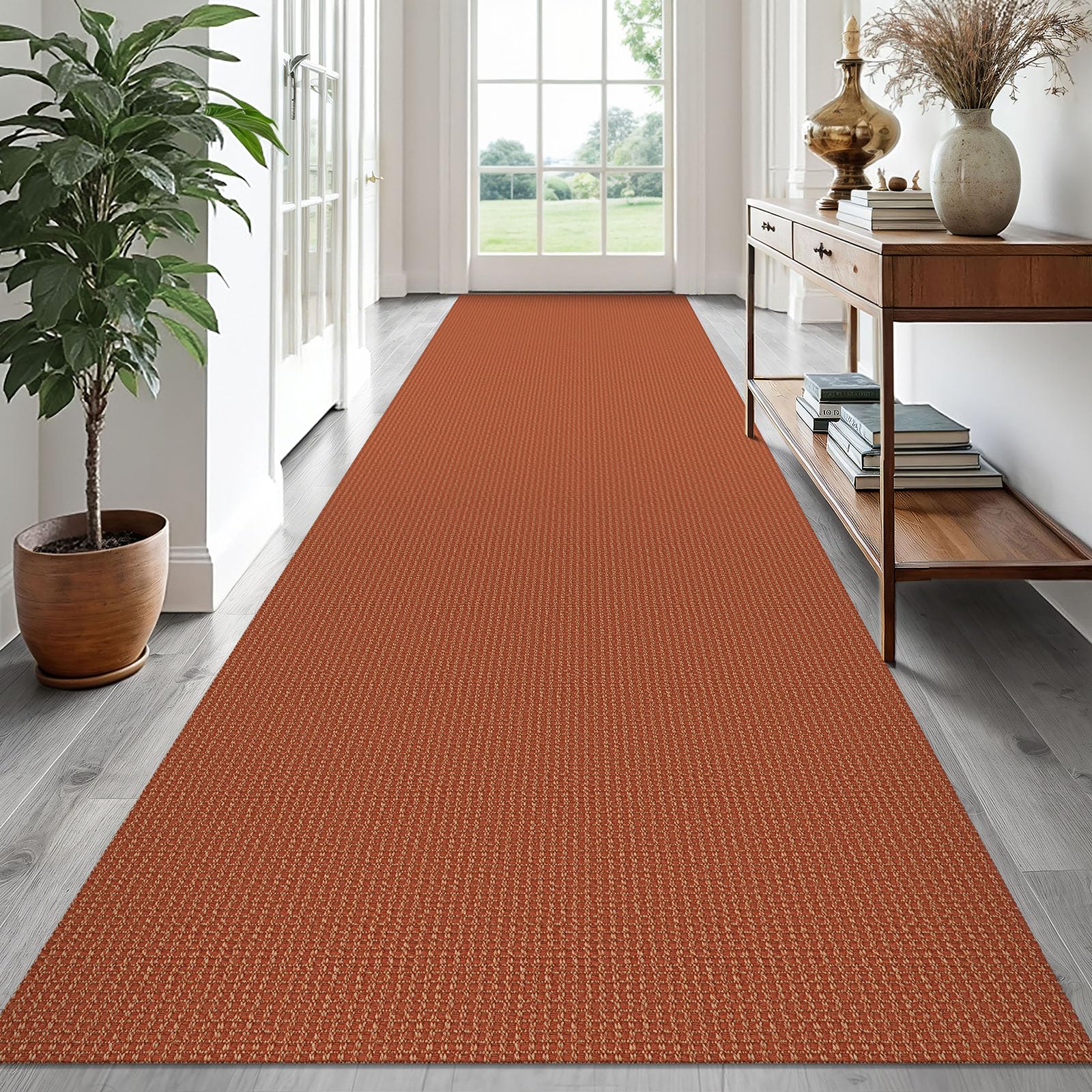 EARTHALL Woven Runner Rug 2x5 Ft Washable Runners for Hallways Cotton Non Slip Rubber Backed Kitchen Runner Braided Indoor Floor Carpet for Entryway, Hallway, Kitchen, Bedroom, Orange/Tan/Brown