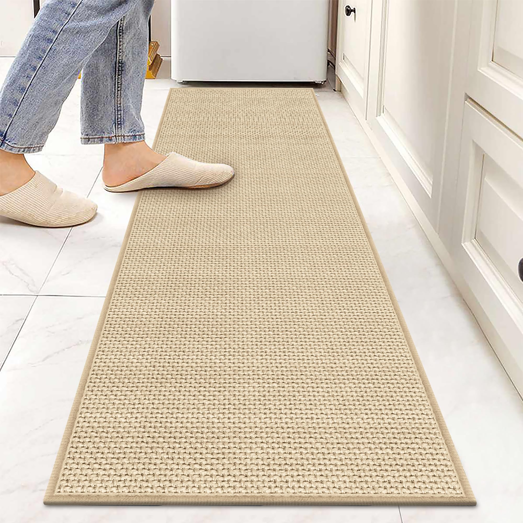 GOYLSER 10 ft Washable Runner Rug Jute Carpet Runner for Hallway, Non Slip Bath Rug Runner Mat, Beige Indoor Runner Rugs for Entryway